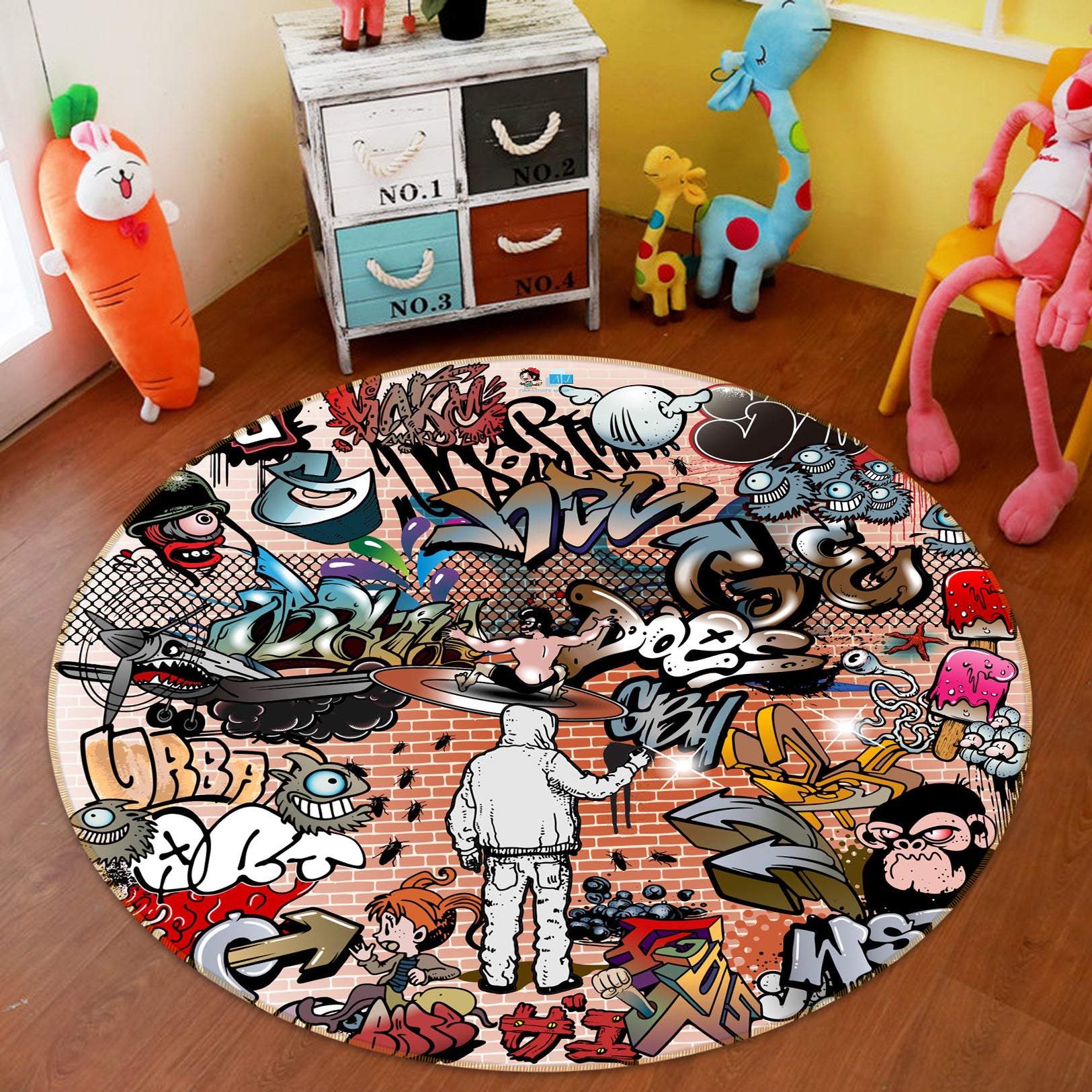 3D Graffiti Wall 81254 Round Non Slip Rug Mat
