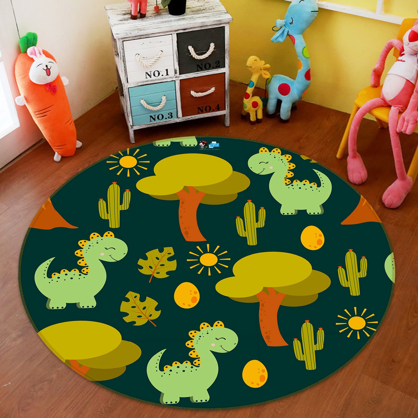 3D Tree Dinosaur 75055 Round Non Slip Rug Mat