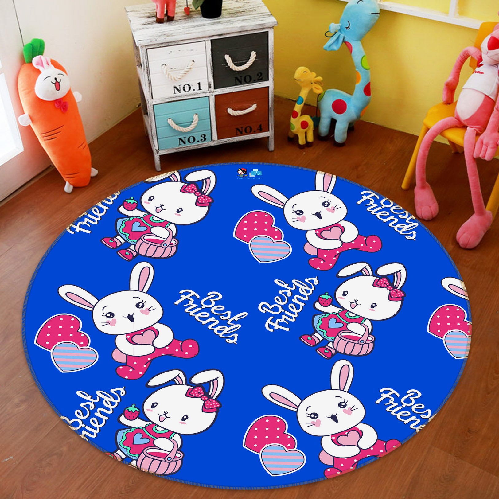 3D Rabbit Pattern 75062 Round Non Slip Rug Mat