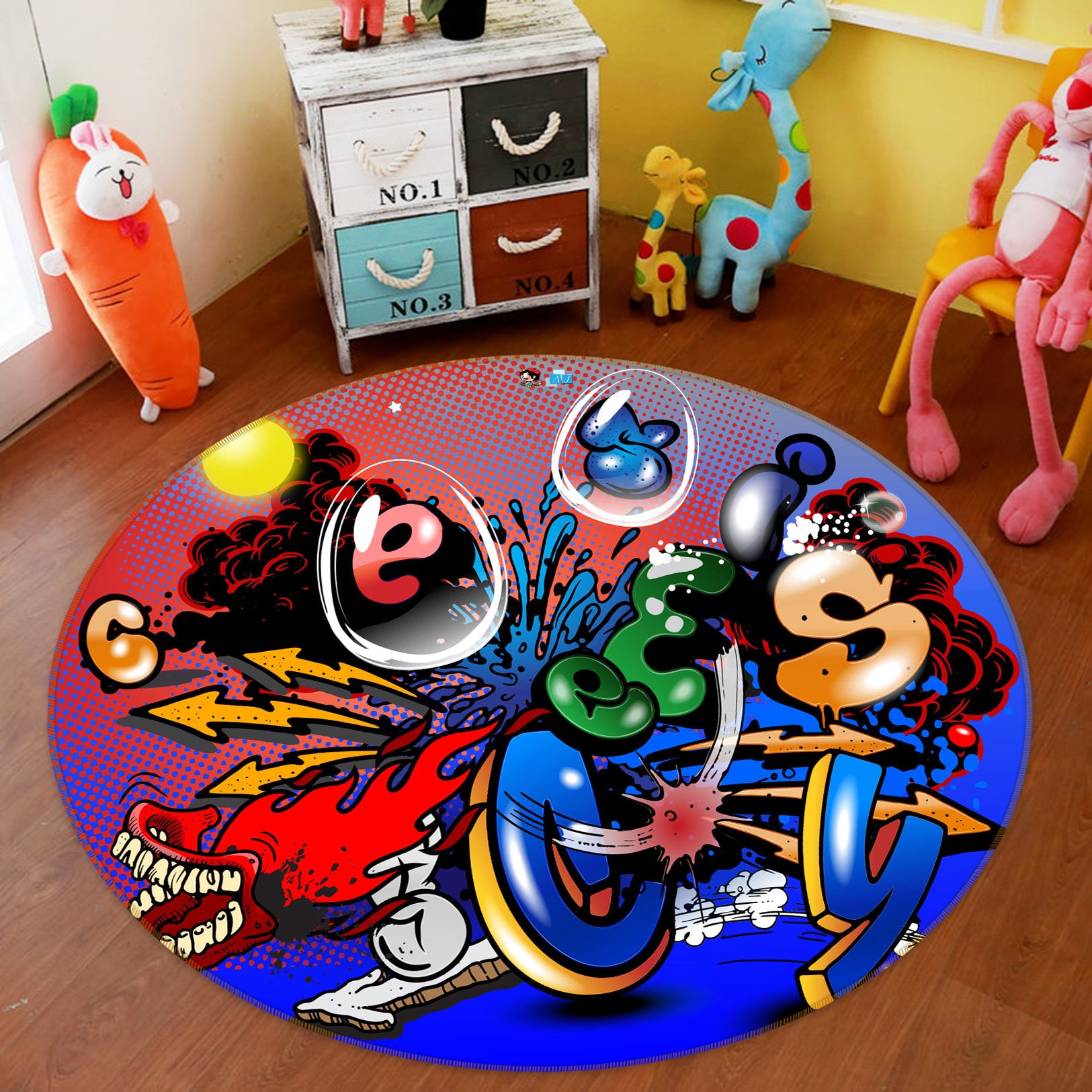 3D Color Graffiti Font 81253 Round Non Slip Rug Mat
