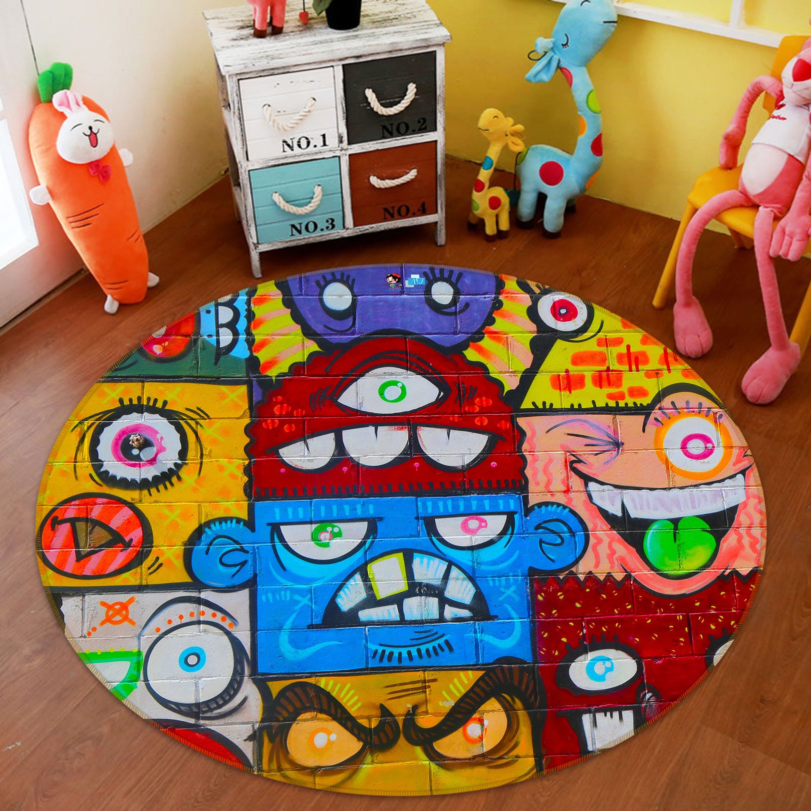 3D Graffiti Wall 72175 Round Non Slip Rug Mat
