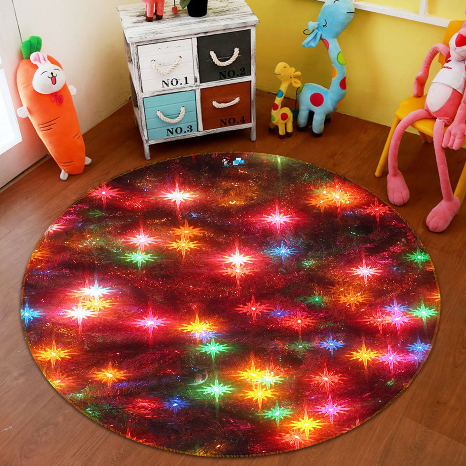 3D Color Starlight 54116 Christmas Round Non Slip Rug Mat Xmas