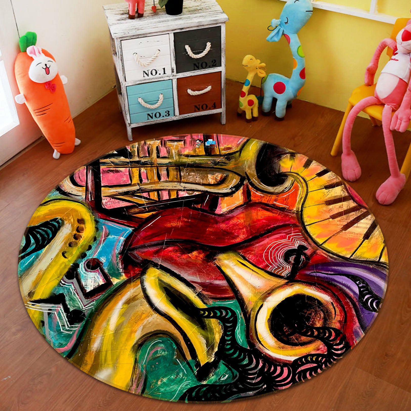 3D Retro Graffiti 8248 Jacqueline Reynoso Rug Round Non Slip Rug Mat