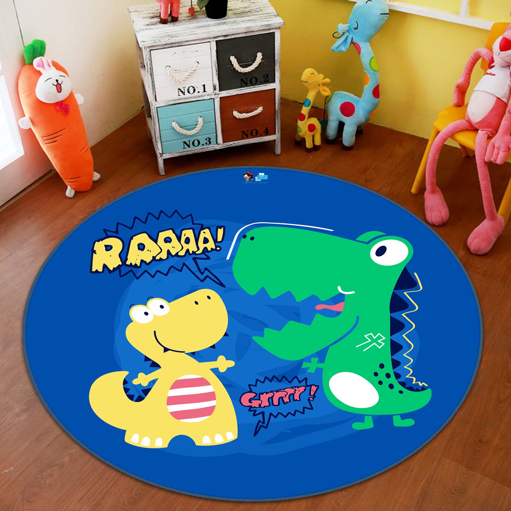 3D Yellow-Green Dinosaur 74281 Round Non Slip Rug Mat