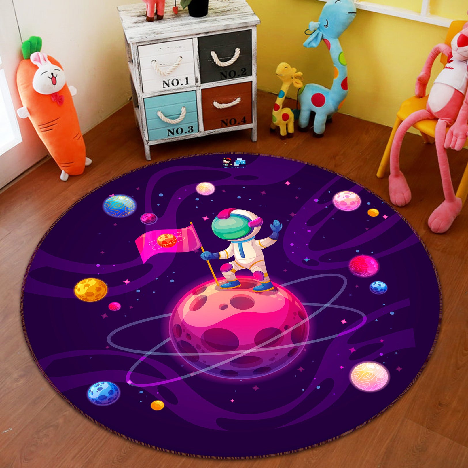 3D Planet Astronaut 75011 Round Non Slip Rug Mat