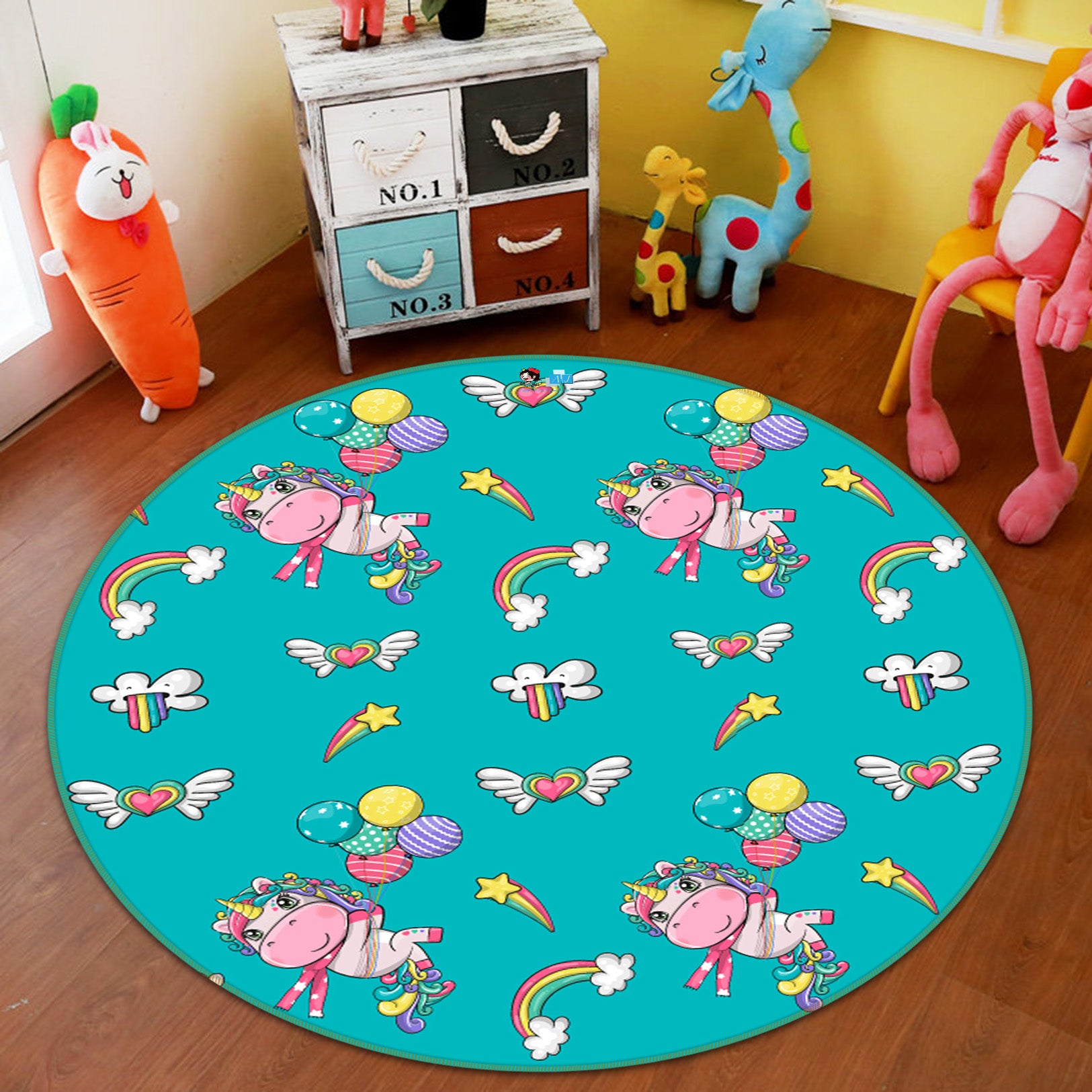 3D Unicorn Pattern 81122 Round Non Slip Rug Mat