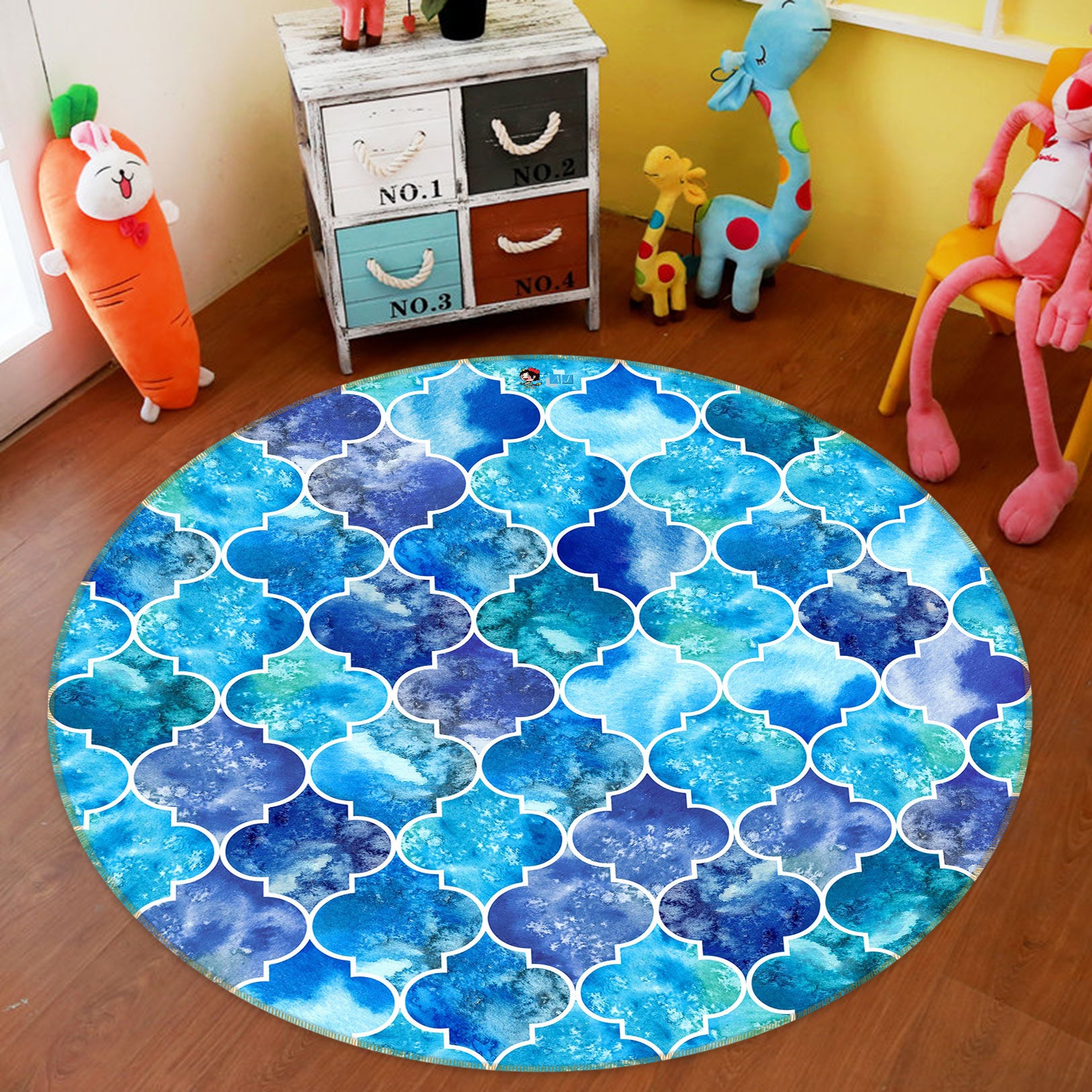3D Blue Pattern 81175 Round Non Slip Rug Mat
