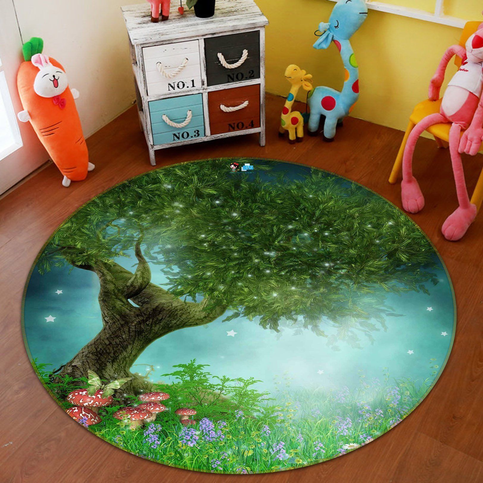 3D Sparkling Tree 115 Round Non Slip Rug Mat Mat AJ Creativity Home 