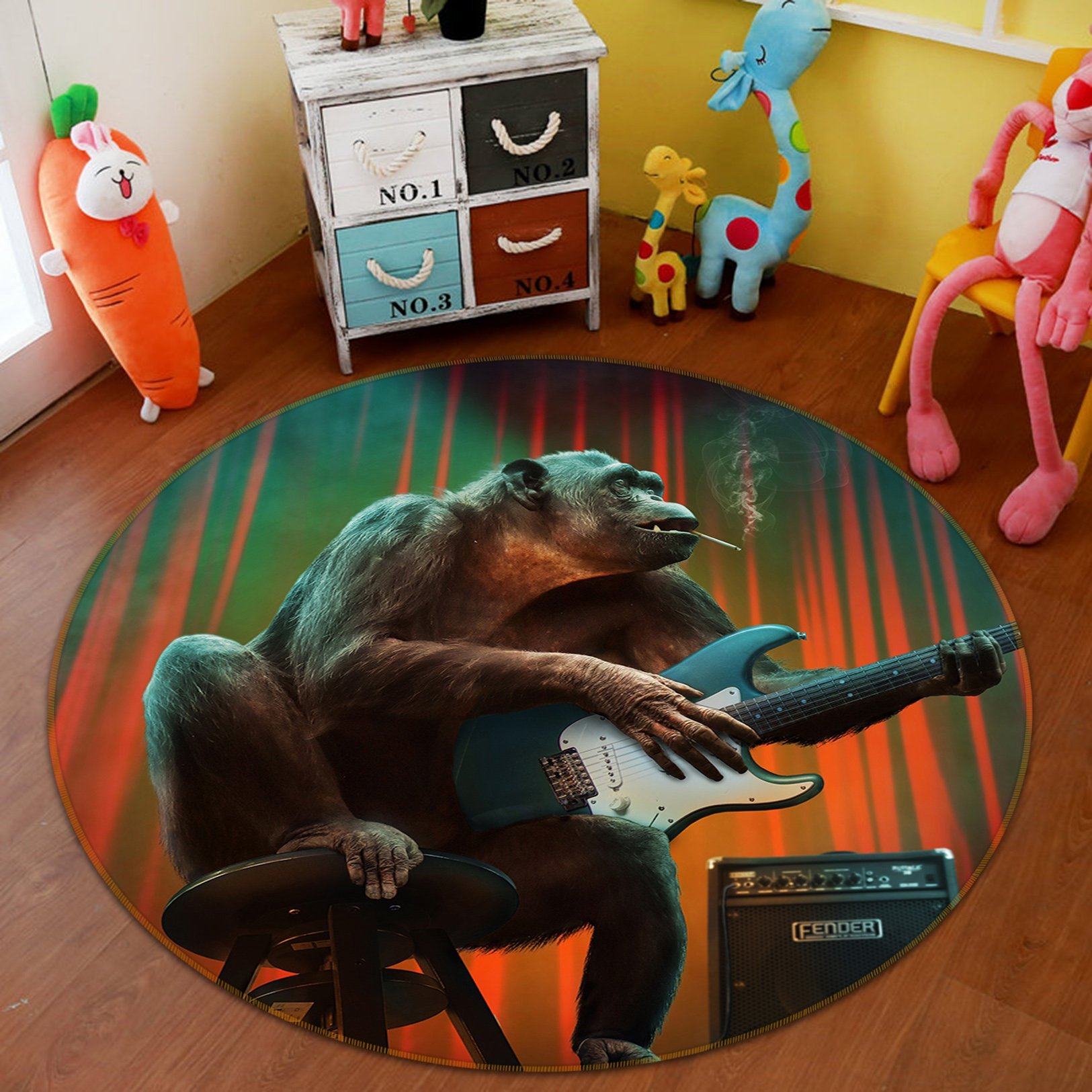 3D Orangutan Playing Guitar 079 Animal Round Non Slip Rug Mat Mat AJ Creativity Home 