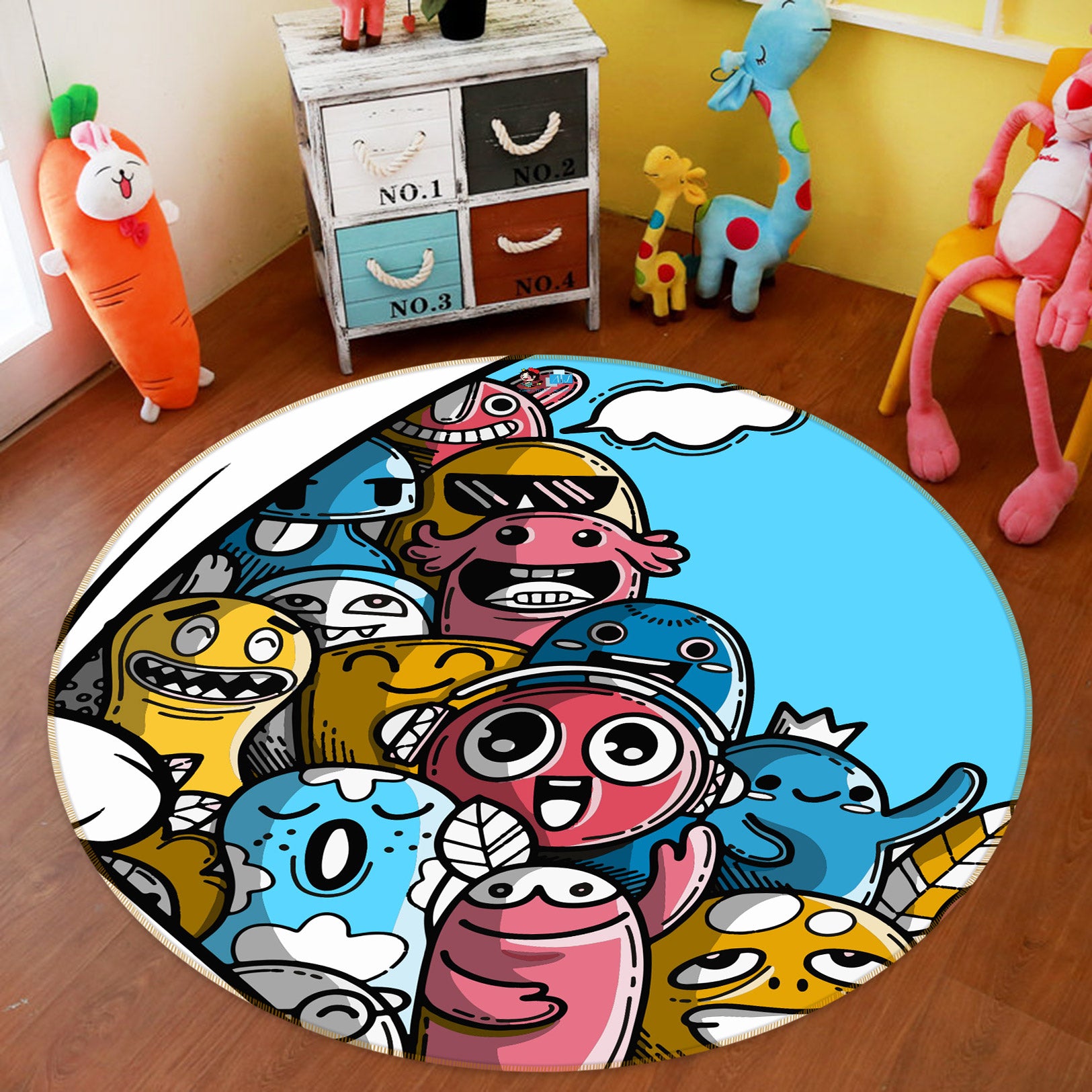 3D Cartoon Little Monster 81206 Round Non Slip Rug Mat