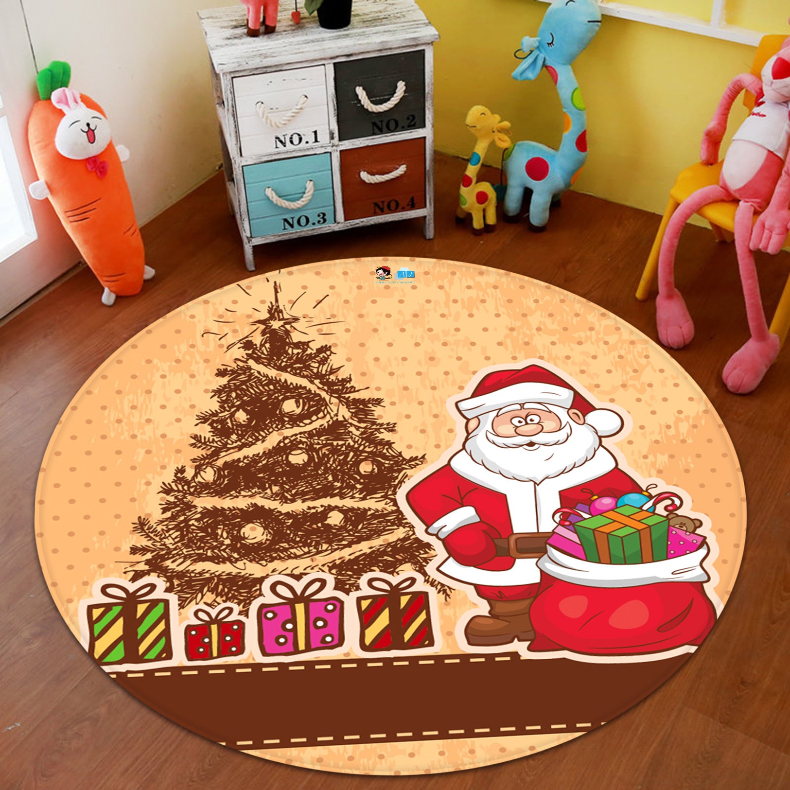 3D Tree Santa Claus Gift 66005 Christmas Round Non Slip Rug Mat Xmas