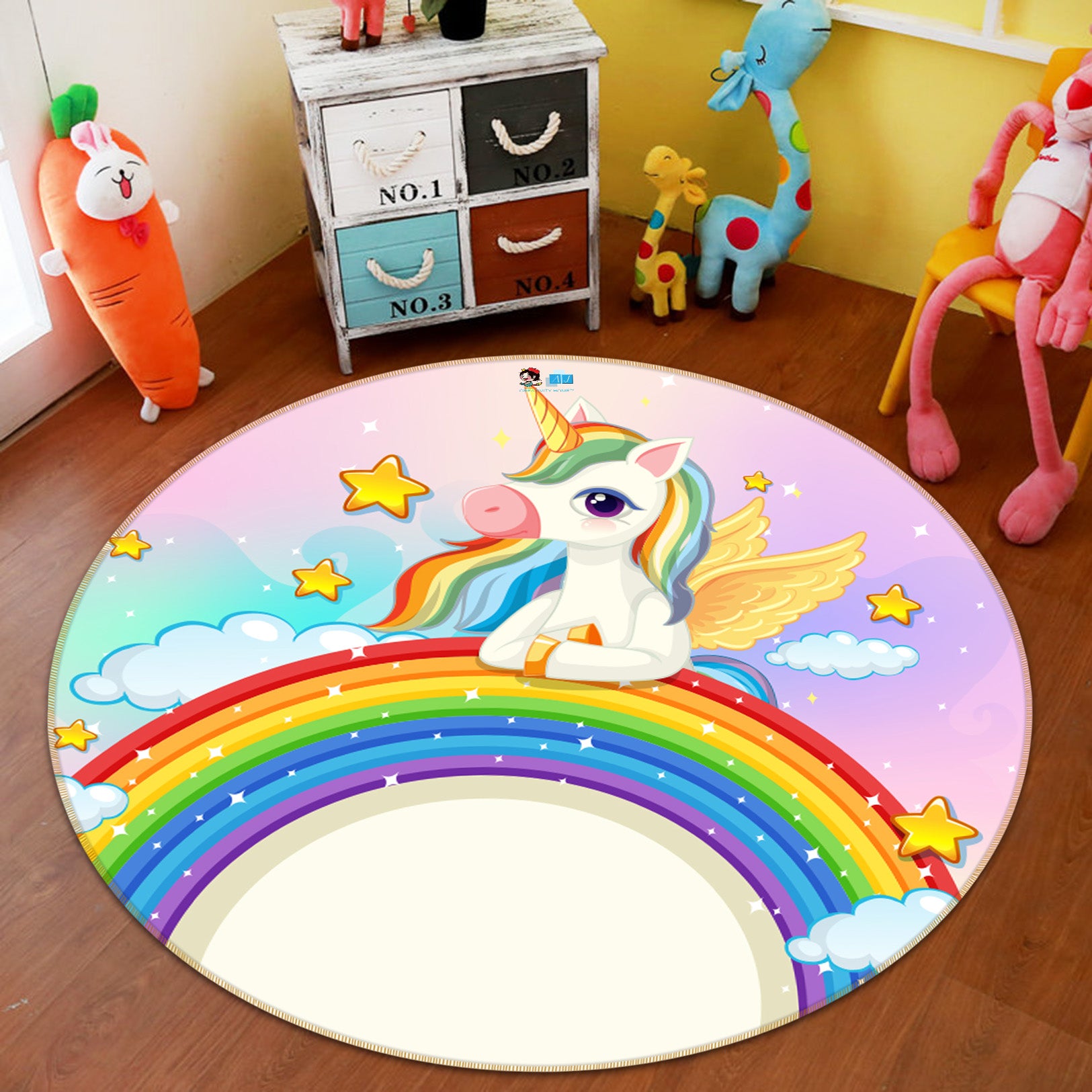 3D Rainbow Cloud Unicorn 81120 Round Non Slip Rug Mat