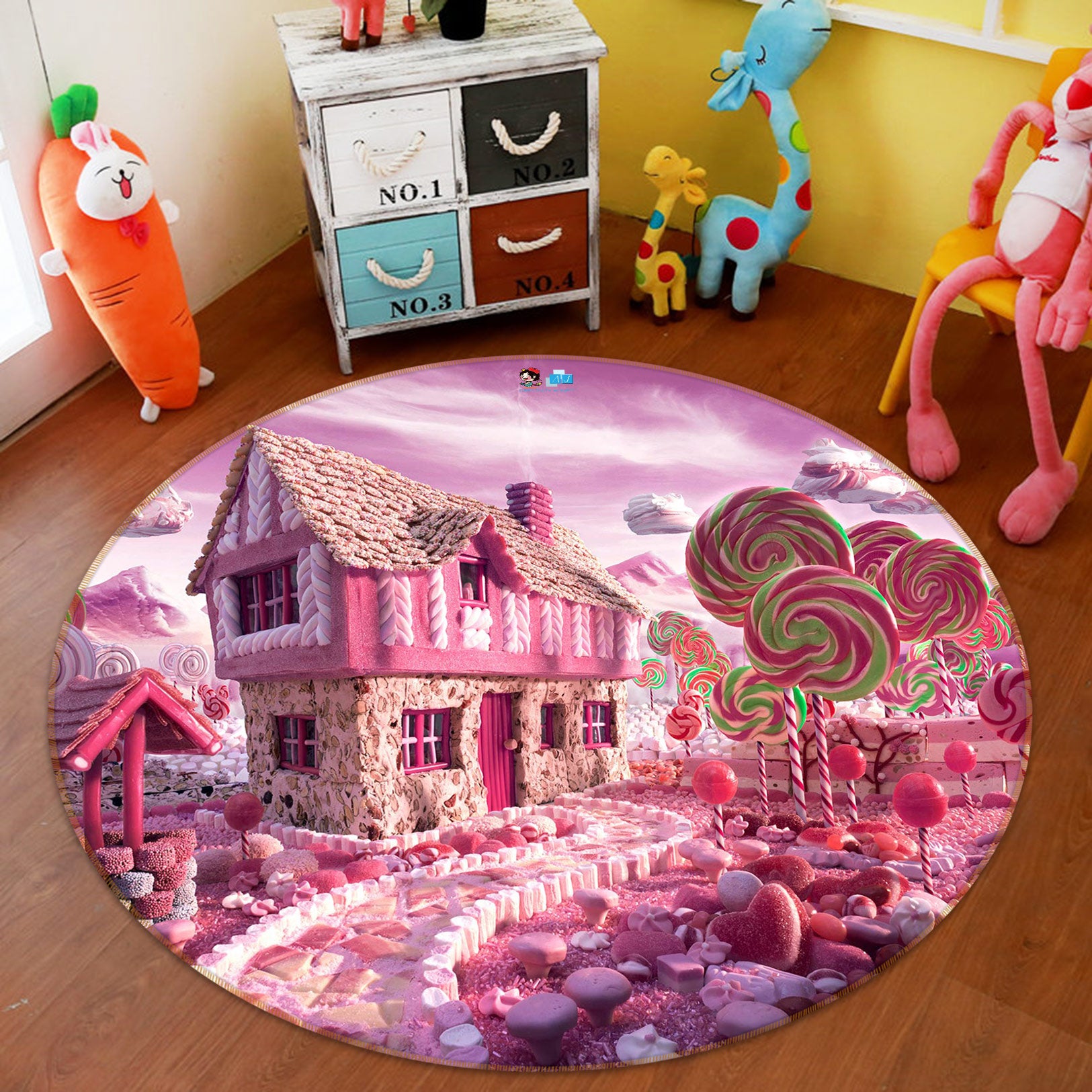 3D Pink Candy House 72213 Round Non Slip Rug Mat