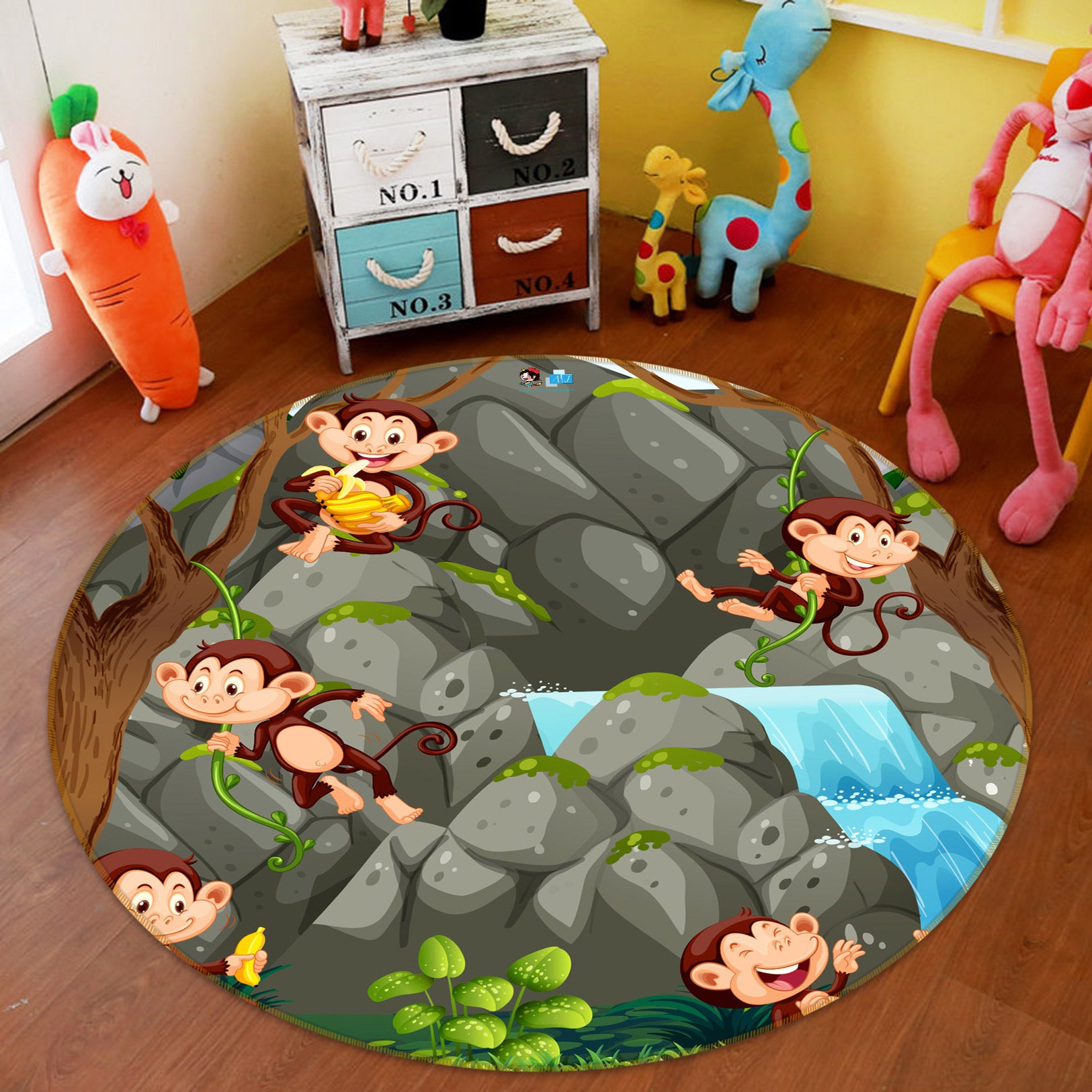 3D Stone Monkey 81240 Round Non Slip Rug Mat