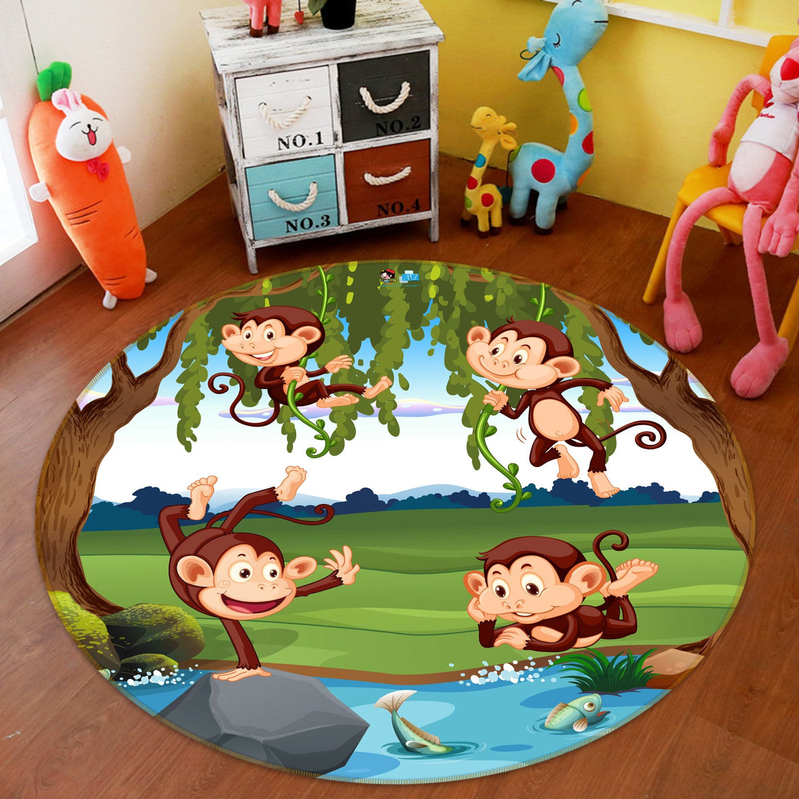 3D Trees Monkey 81239 Round Non Slip Rug Mat