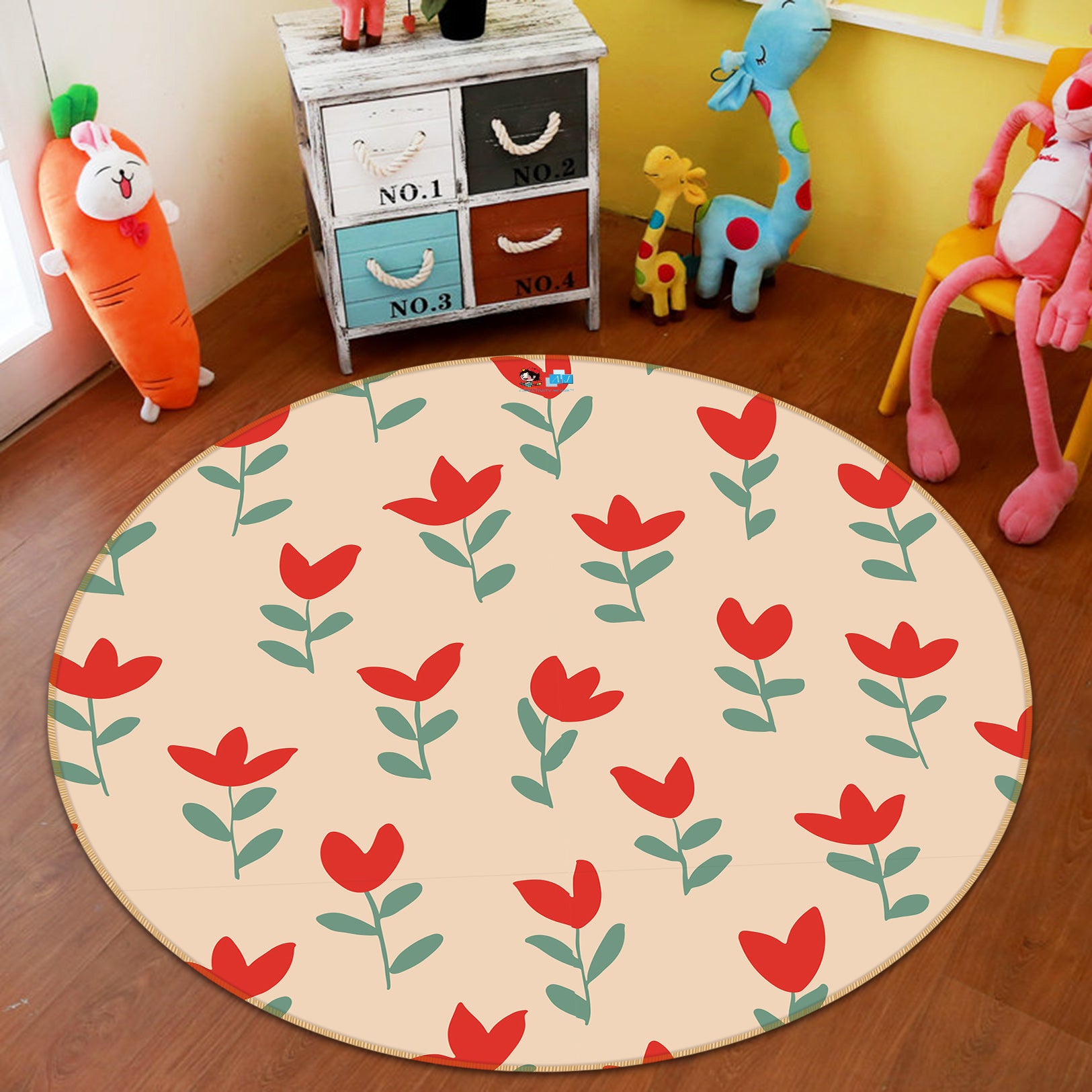 3D Red Little Flower 10577 Kashmira Jayaprakash Rug Round Non Slip Rug Mat
