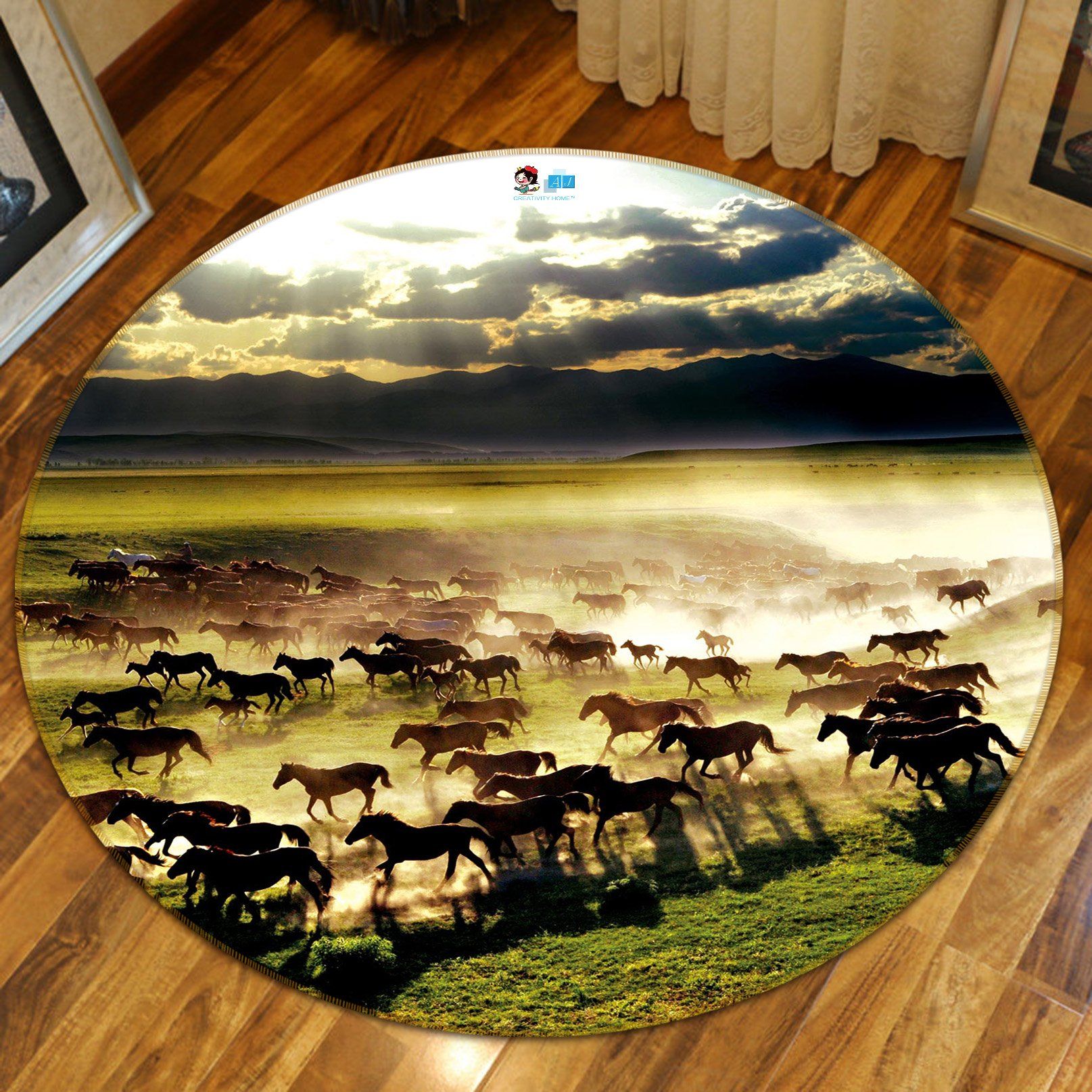 3D Horse Group 016 Round Non Slip Rug Mat Mat AJ Creativity Home 