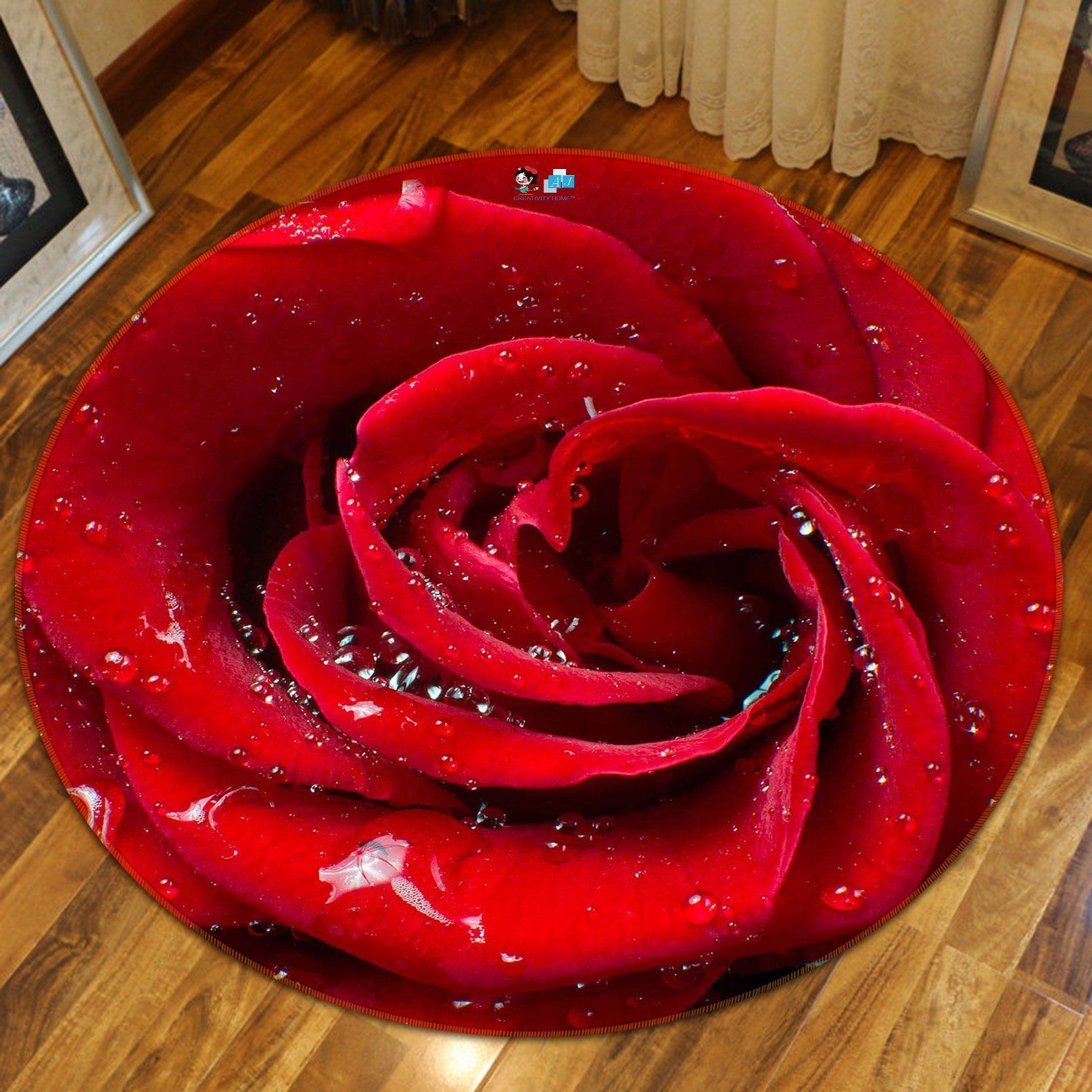 3D Red Rose 42 Round Non Slip Rug Mat Mat AJ Creativity Home 