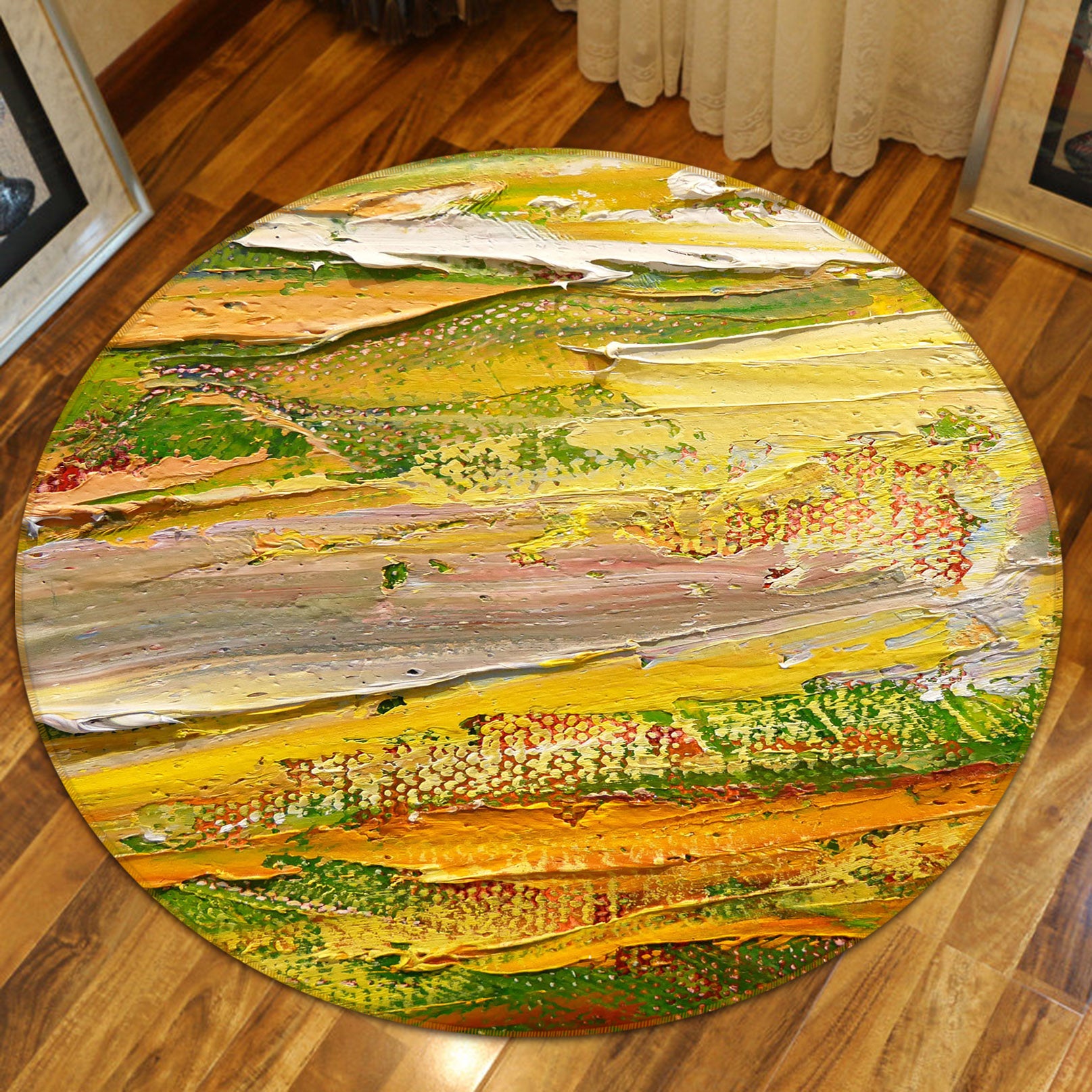 3D Yellow Field 71238 Round Non Slip Rug Mat