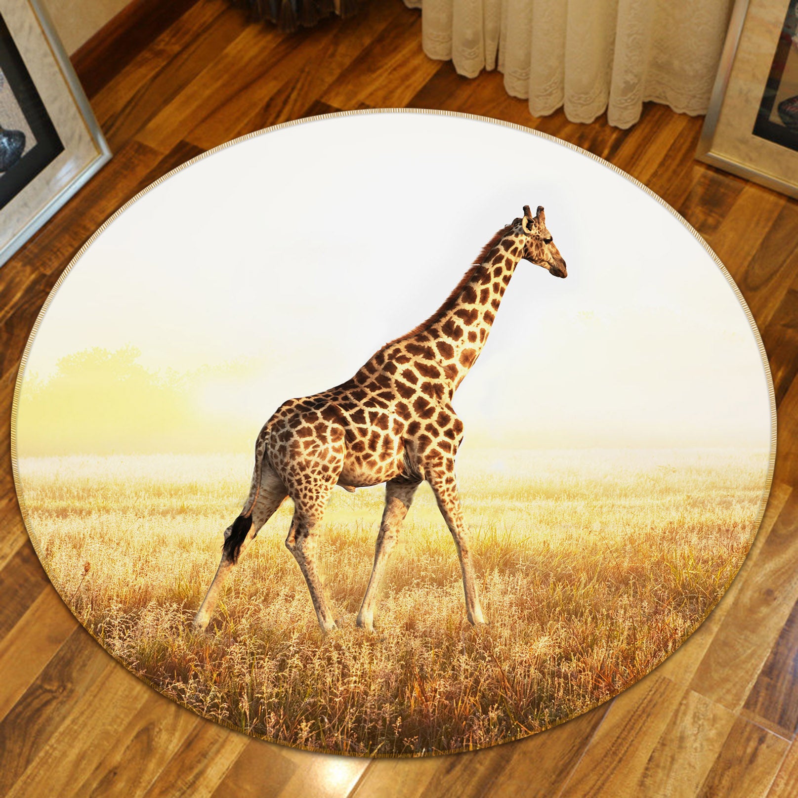3D Giraffe 37237 Animal Round Non Slip Rug Mat