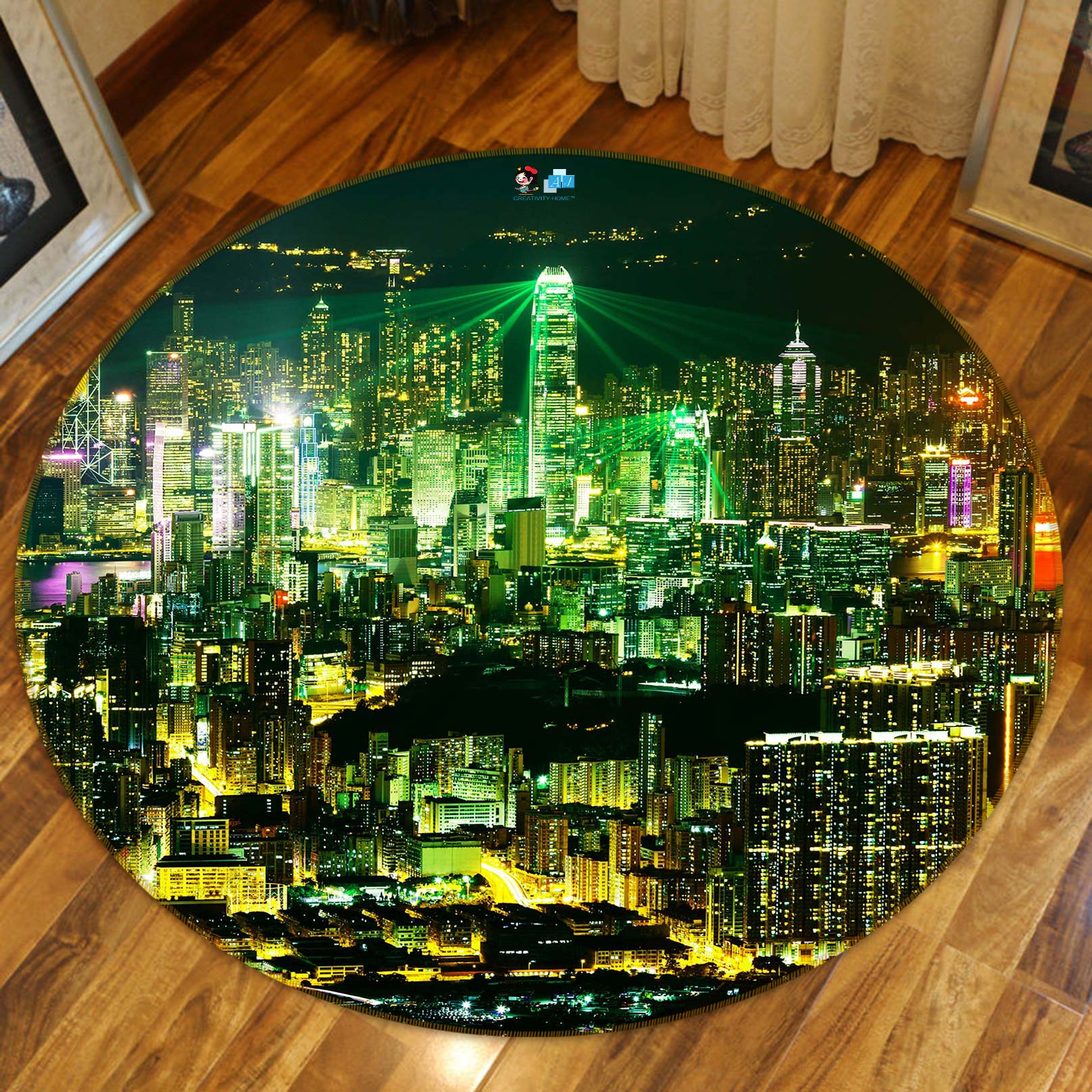 3D City Night View 80217 Round Non Slip Rug Mat