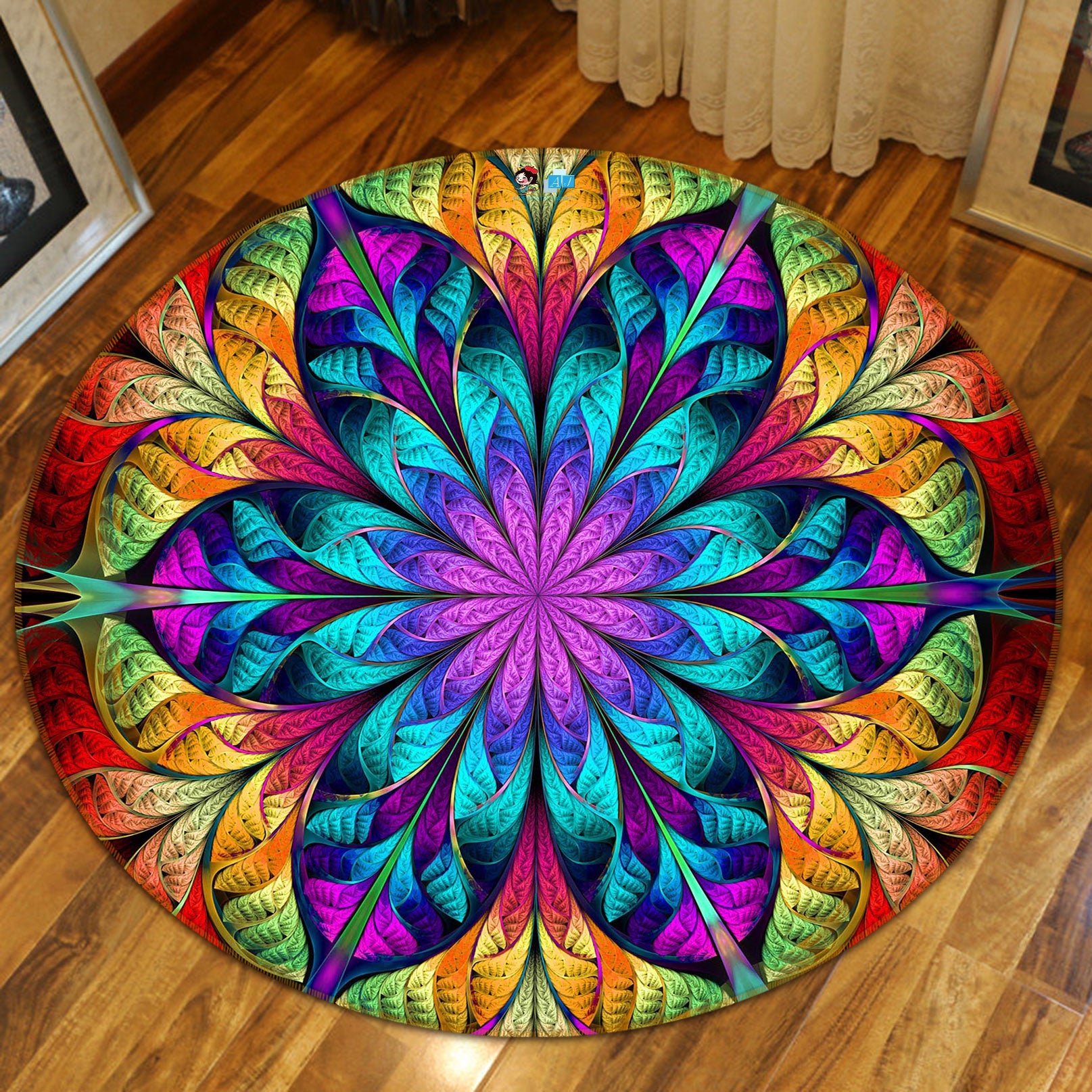 3D Color Kaleidoscope Pattern 71253 Round Non Slip Rug Mat