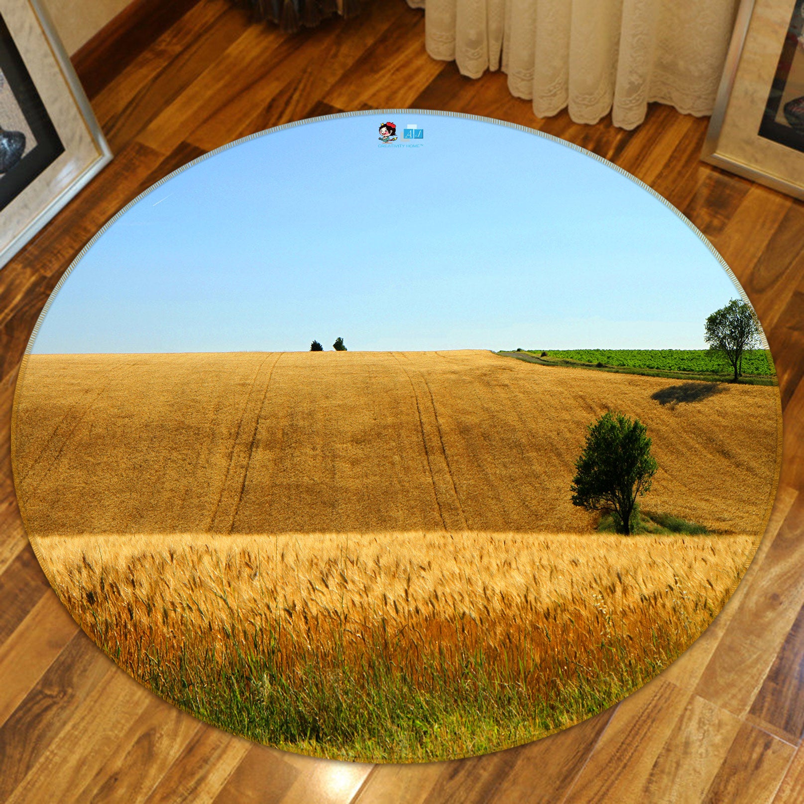 3D Wheat Field Sky 72230 Round Non Slip Rug Mat