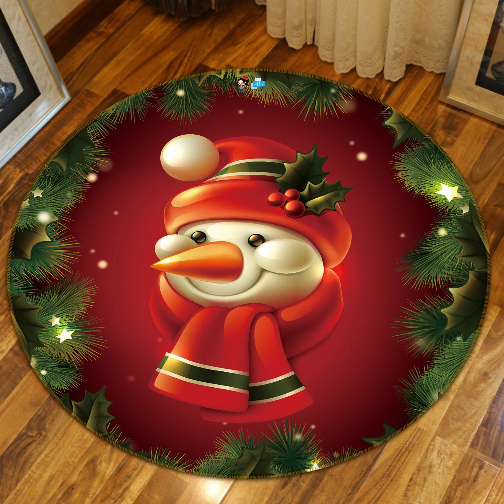 3D Snowman 54119 Christmas Round Non Slip Rug Mat Xmas