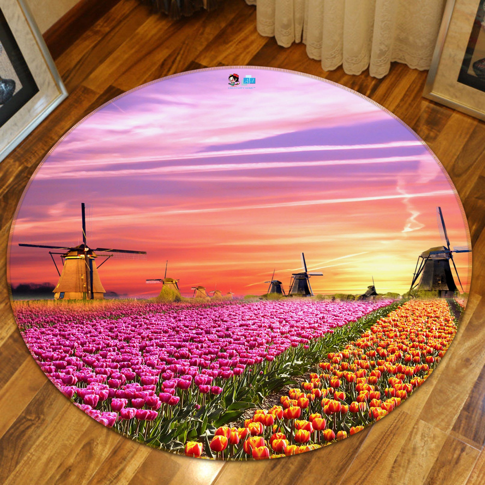 3D Flower Bush 69066 Round Non Slip Rug Mat