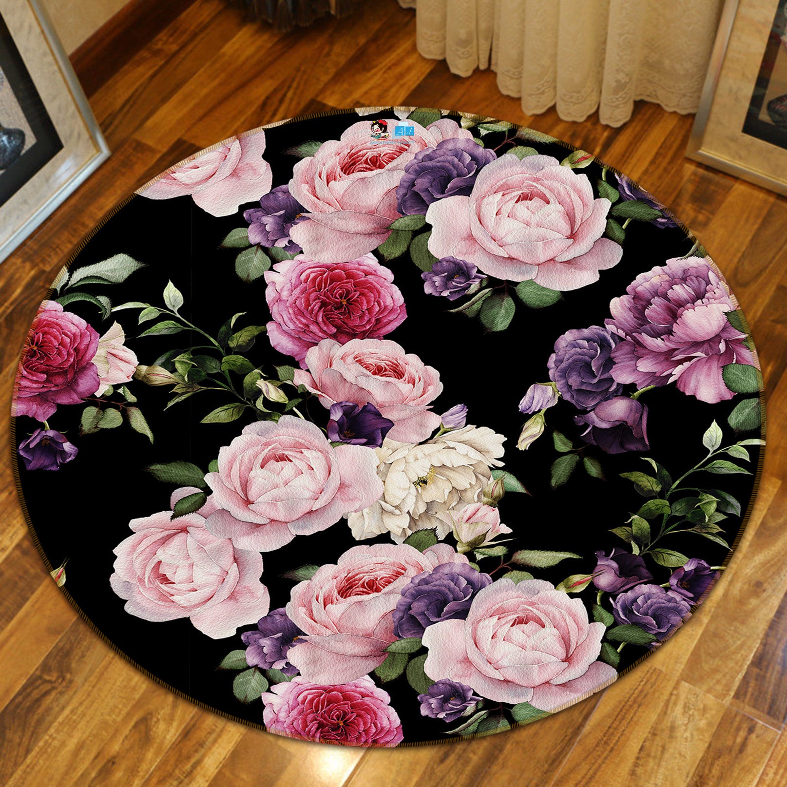 3D Flower Pattern 73023 Round Non Slip Rug Mat
