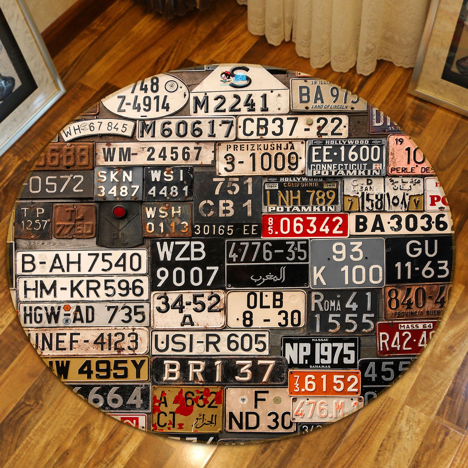 3D License Plate 80199 Round Non Slip Rug Mat