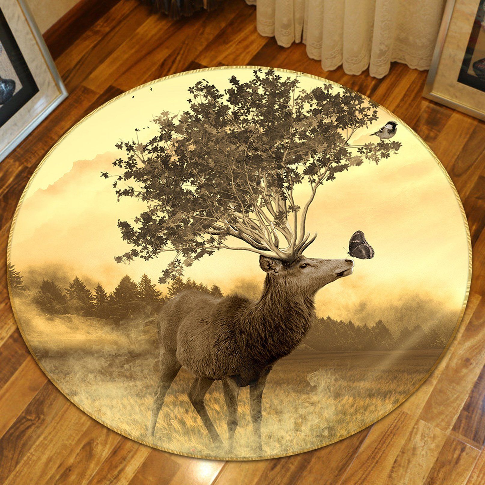 3D Forest Fawn 056 Animal Round Non Slip Rug Mat Mat AJ Creativity Home 