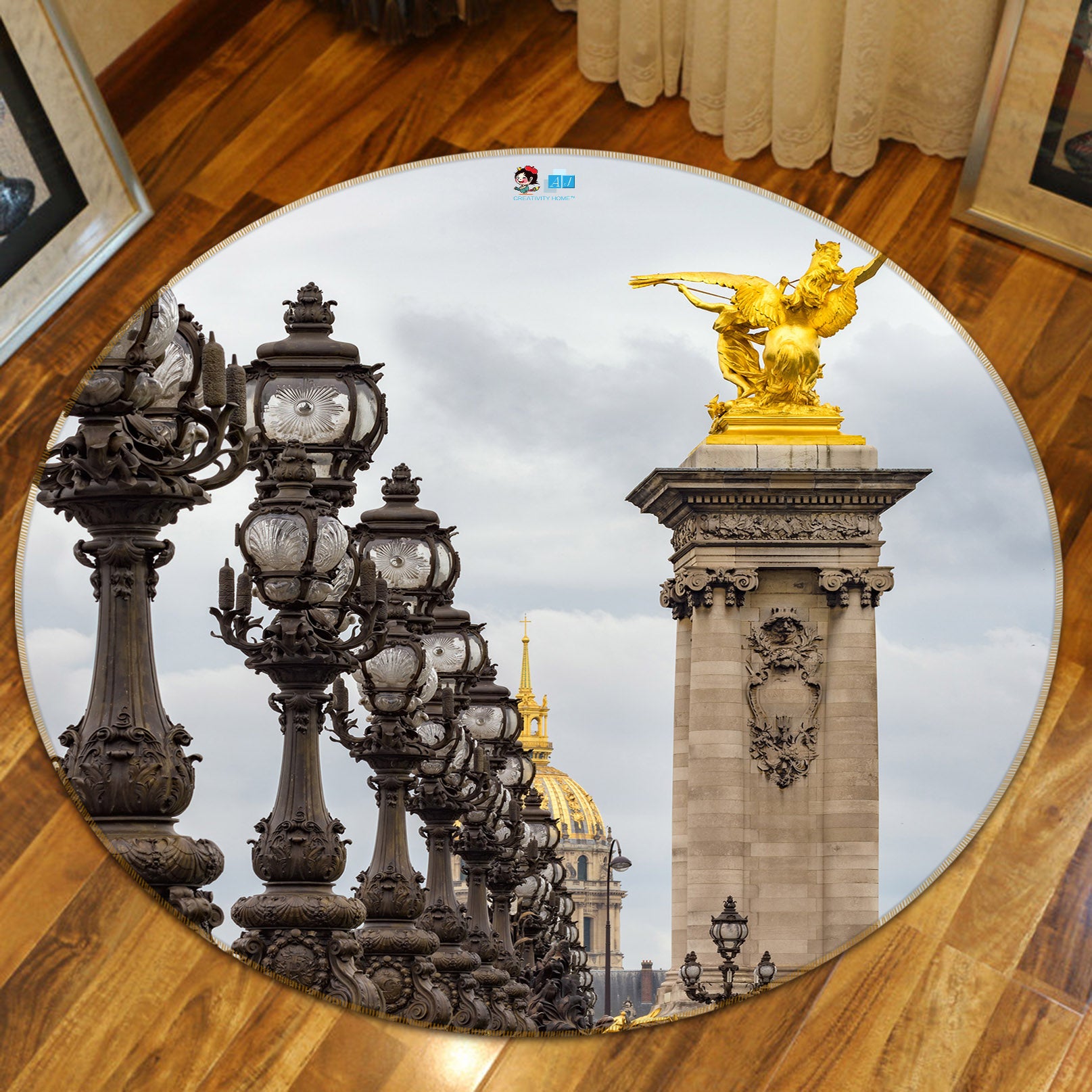 3D Statue Building 74158 Round Non Slip Rug Mat