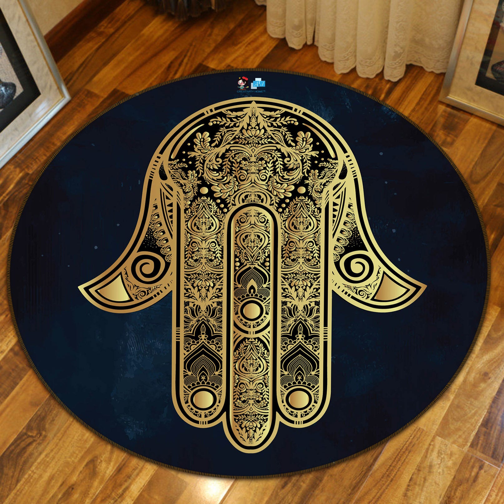 3D Golden Hand Pattern 75079 Round Non Slip Rug Mat