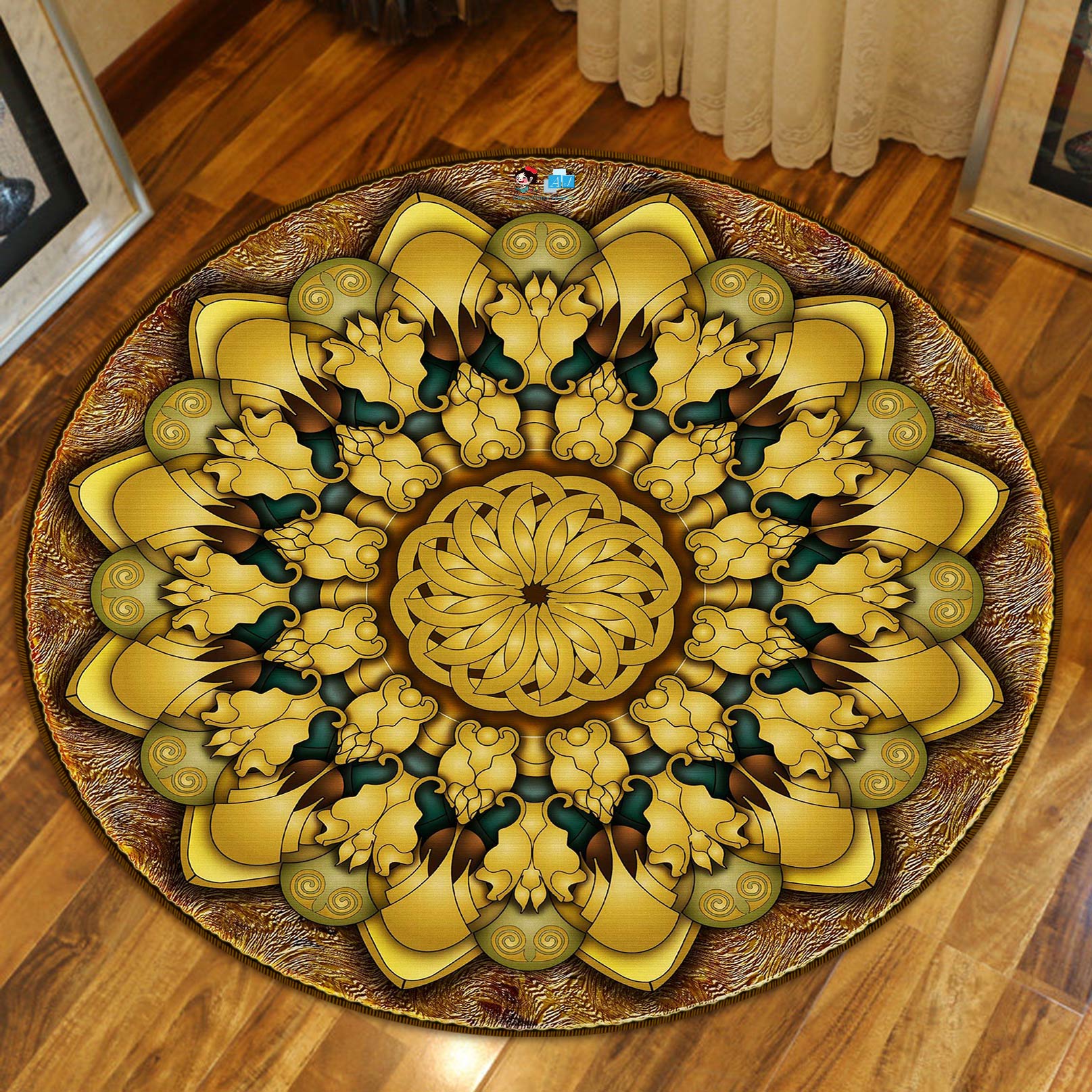 3D Ceiling Pattern 73007 Round Non Slip Rug Mat