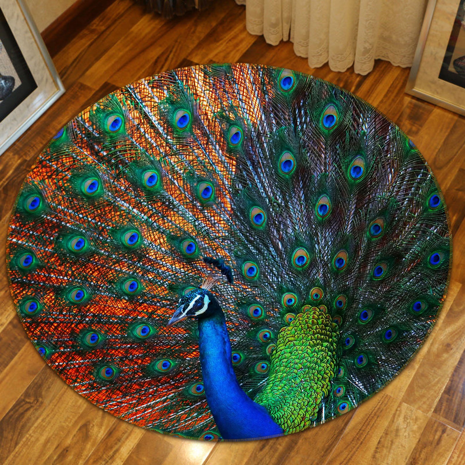 3D Peacock 37204 Animal Round Non Slip Rug Mat
