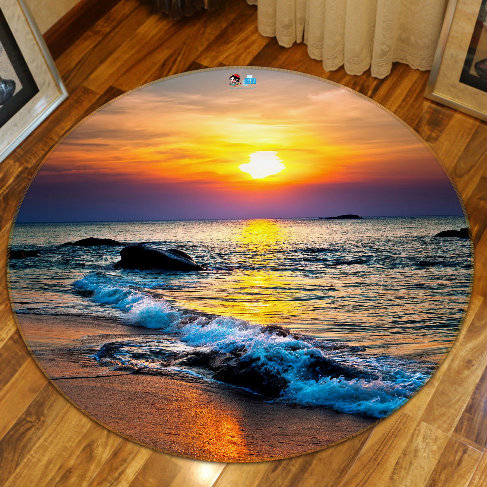 3D Sea Waves 69048 Round Non Slip Rug Mat