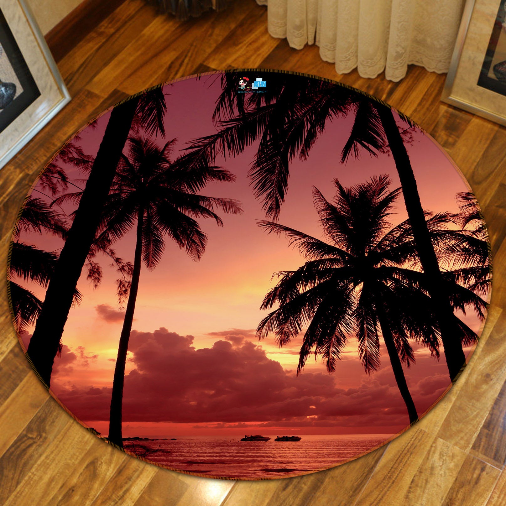 3D Coconut Tree 69167 Round Non Slip Rug Mat