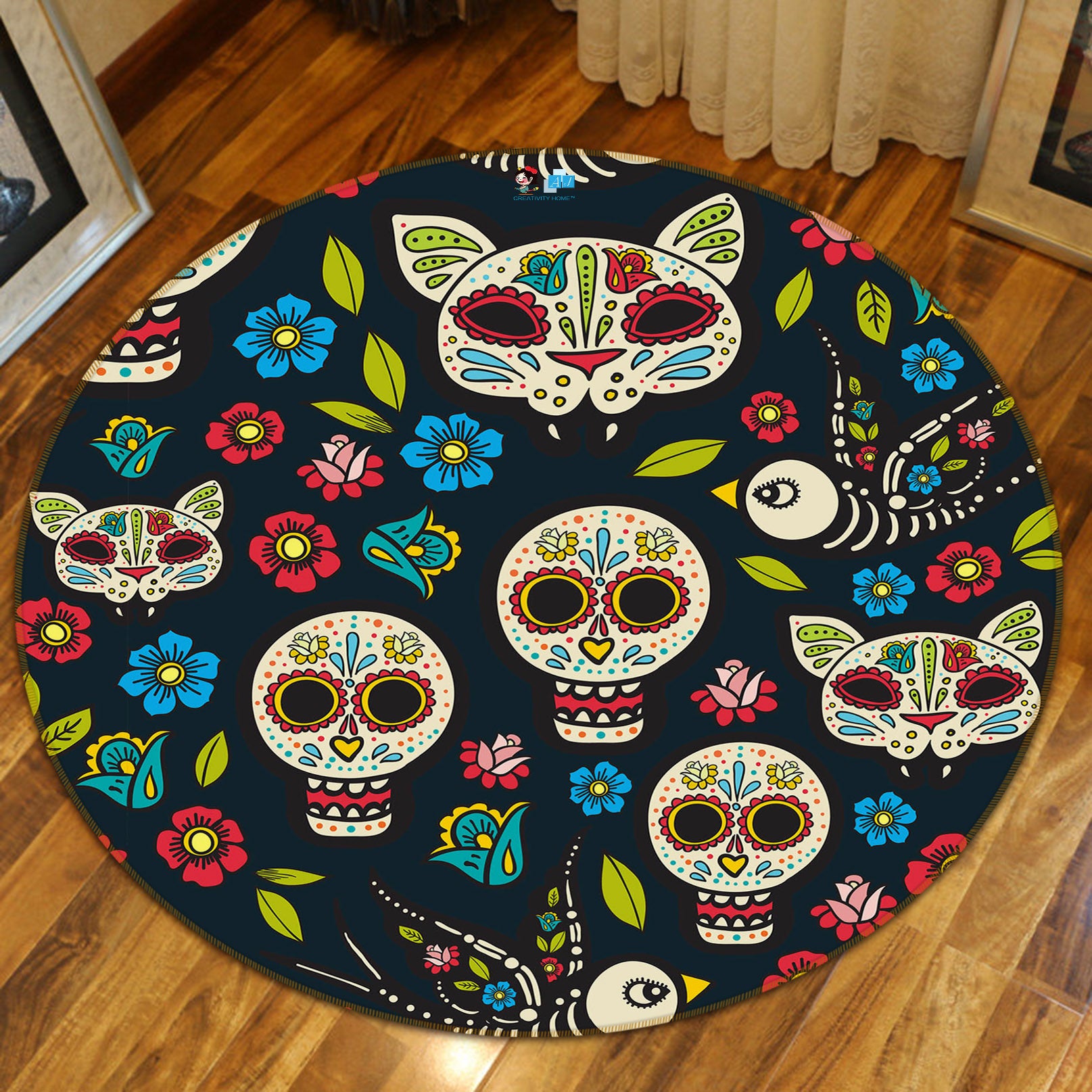 3D Pattern Cat Head 75037 Round Non Slip Rug Mat