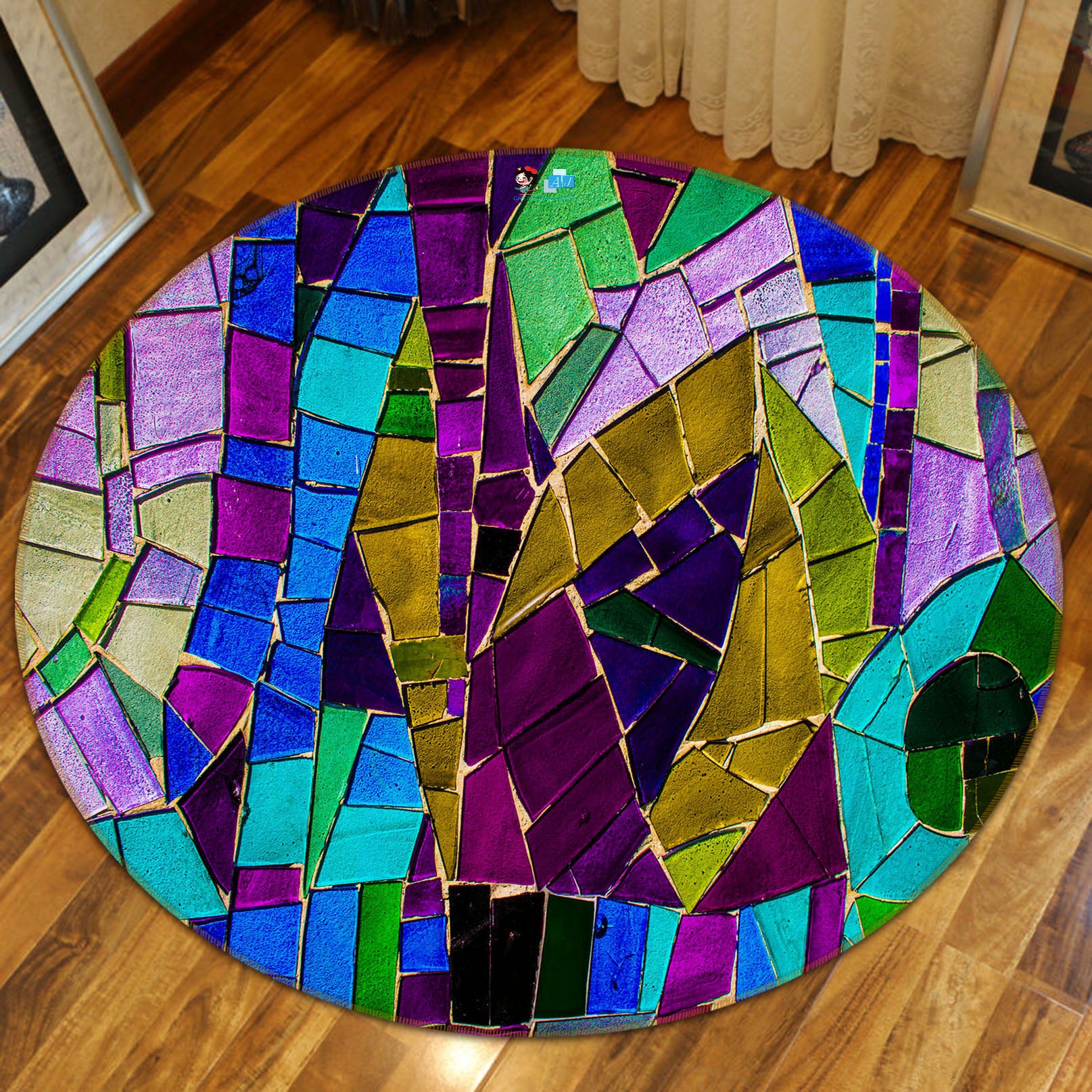 3D Color Block 69228 Round Non Slip Rug Mat