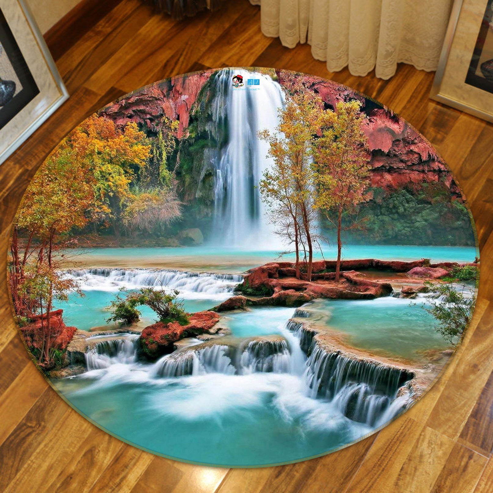 3D Waterfall 80281 Round Non Slip Rug Mat