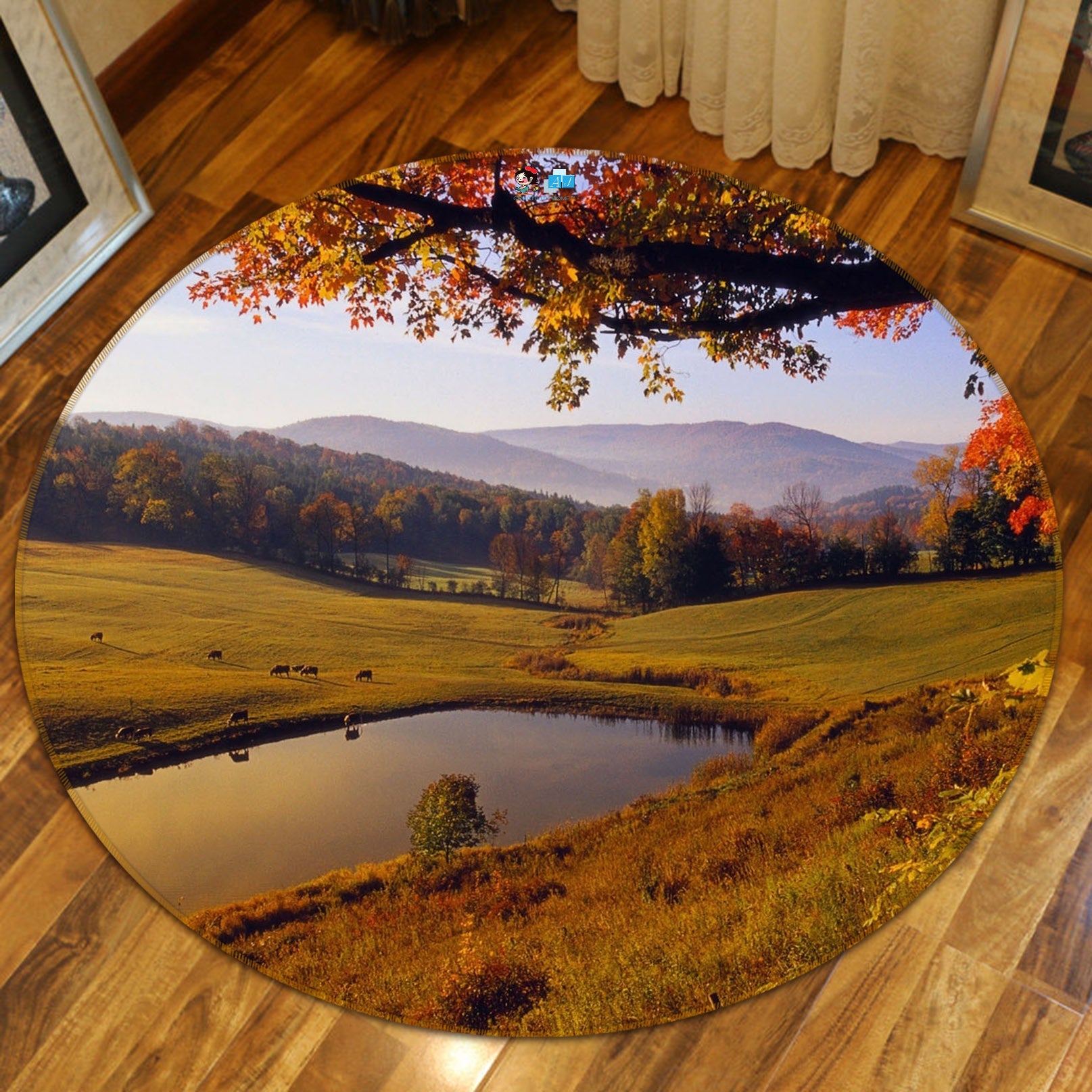 3D Yellow Trees 74070 Round Non Slip Rug Mat