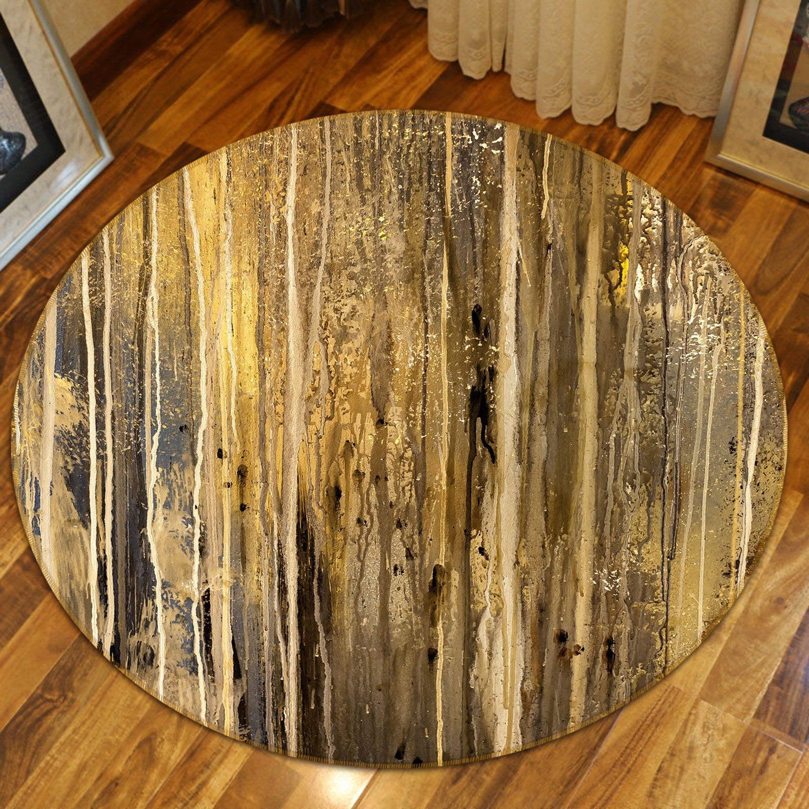 3D Wood Grain 71242 Round Non Slip Rug Mat