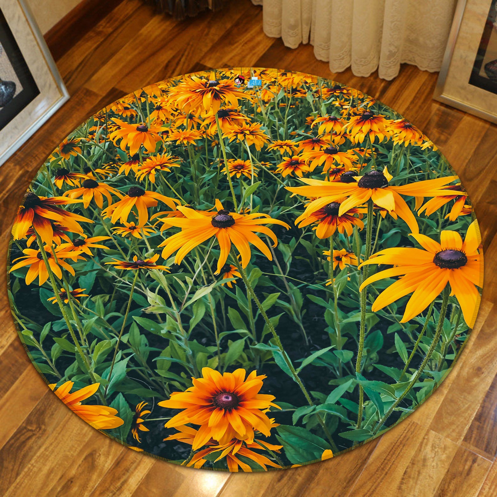 3D Yellow Flowers 71176 Round Non Slip Rug Mat