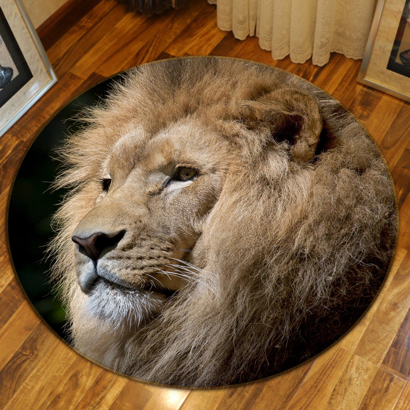 3D Lion 82001 Animal Round Non Slip Rug Mat