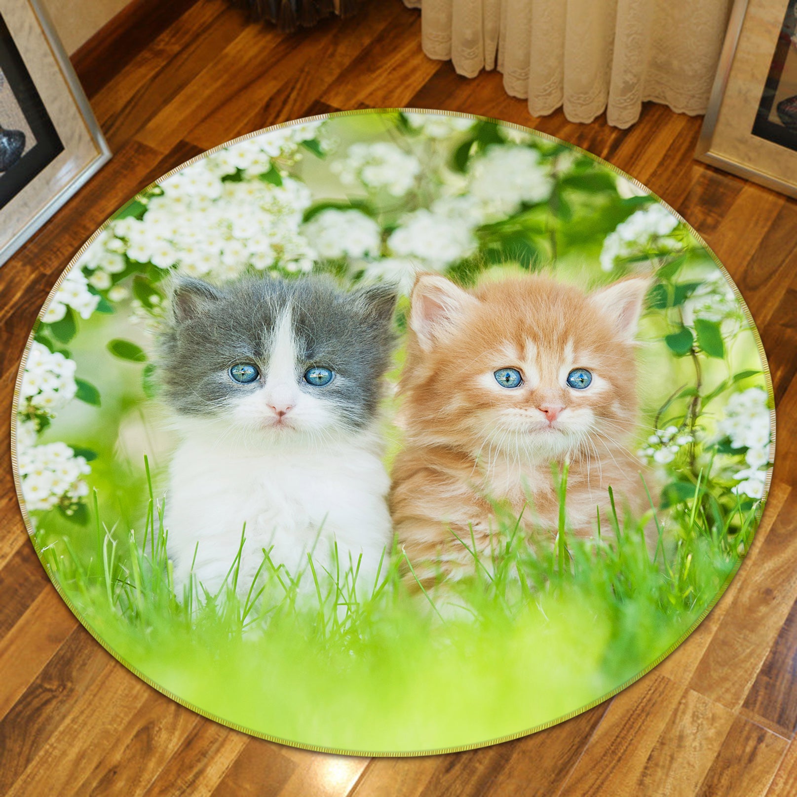3D Two Kittens 29105 Round Non Slip Rug Mat