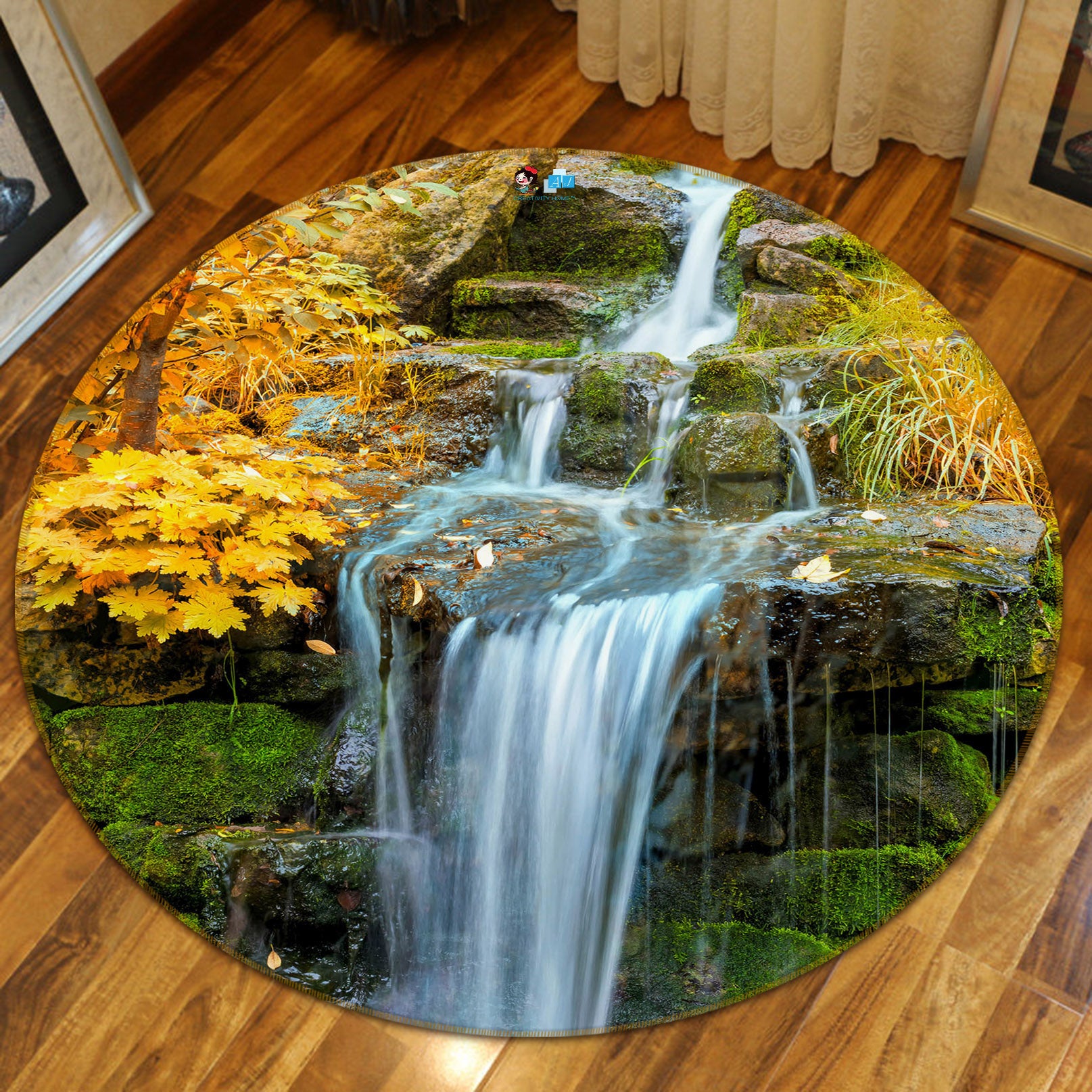 3D Waterfall Running Water 69071 Round Non Slip Rug Mat