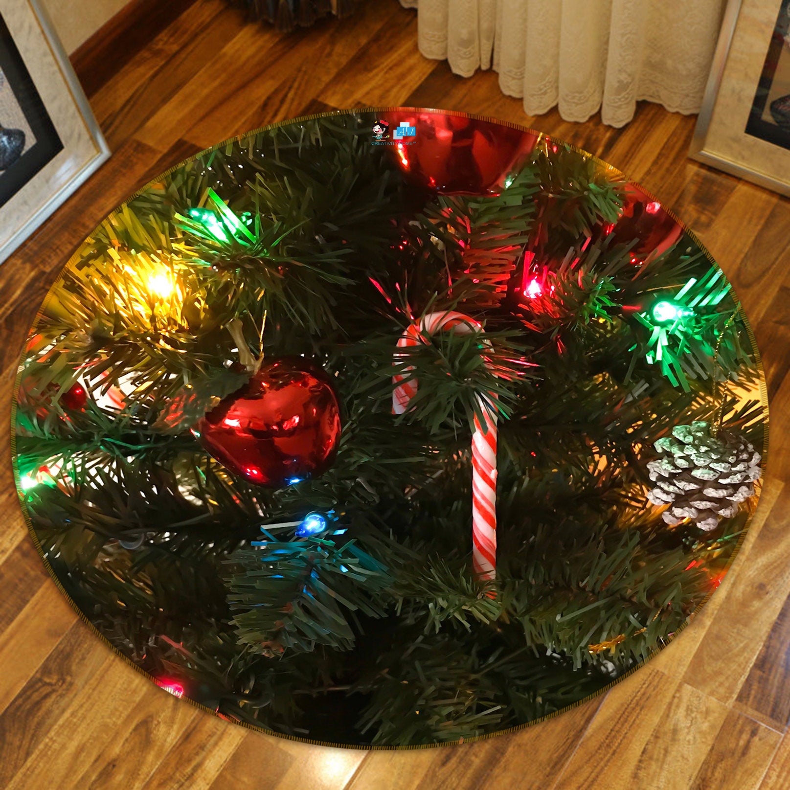 3D Color Ball Pendant 54094 Christmas Round Non Slip Rug Mat Xmas