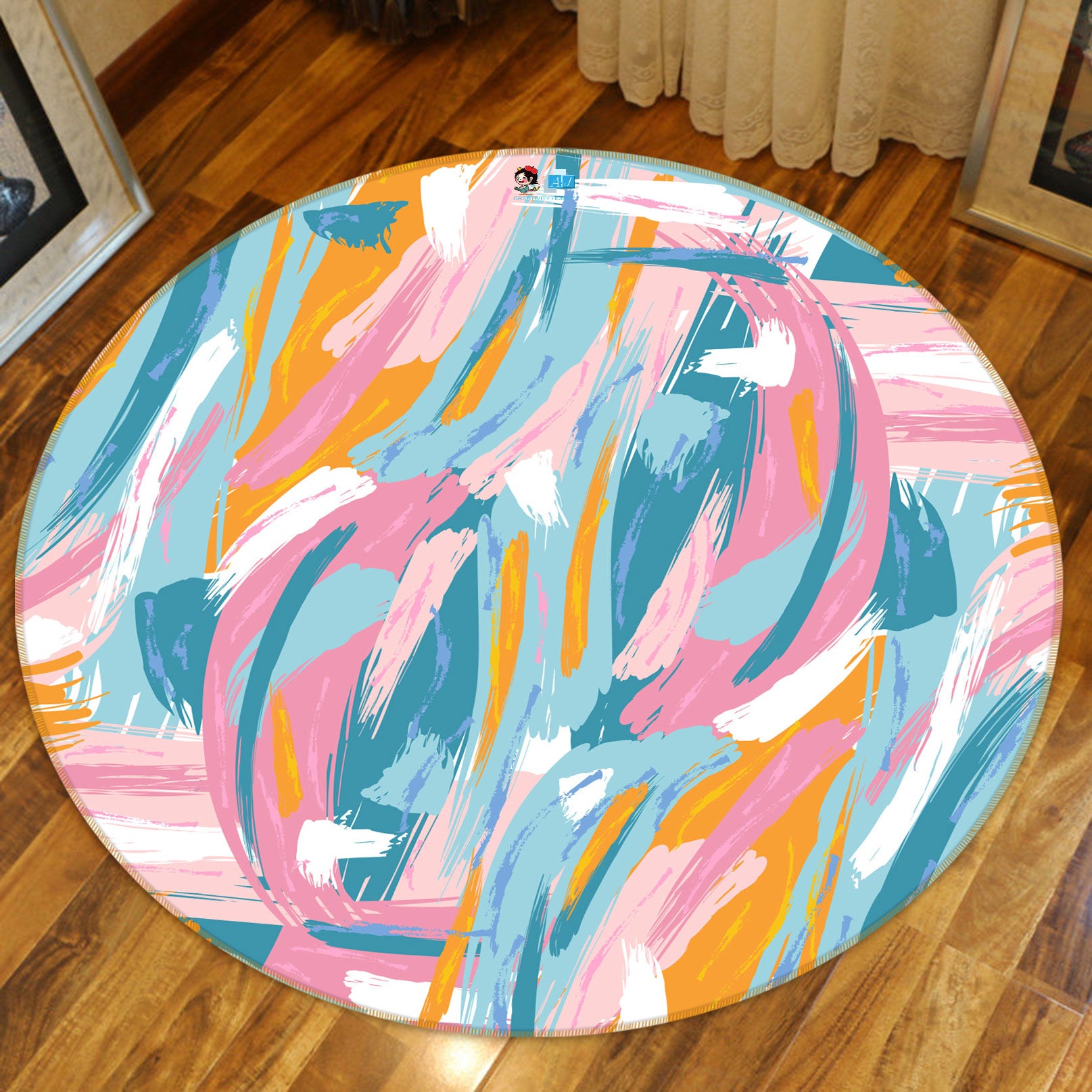 3D Color Lines 81247 Round Non Slip Rug Mat