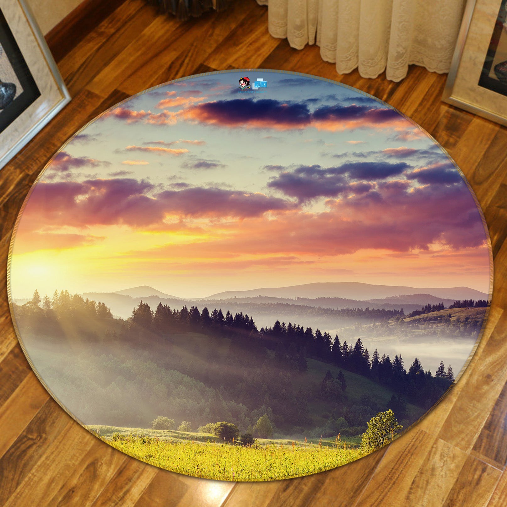 3D Mountains Sky 69178 Round Non Slip Rug Mat